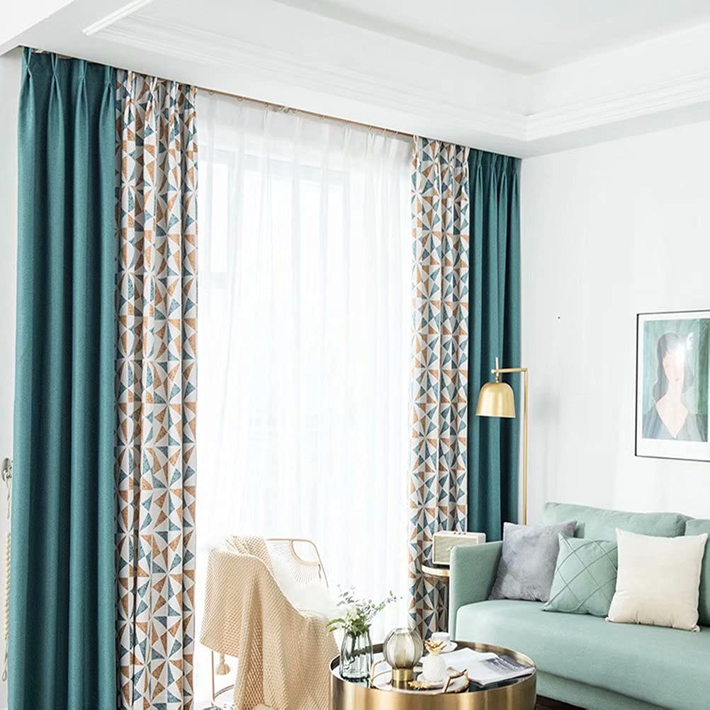 MacoHome Triangle Pattern Linen Blackout Curtains 52x84 Inches - Modern Geometric Window Drapes for Living Room, Bedroom & Nursery - Light Blocking Thermal Insulated Panels for Home Decor