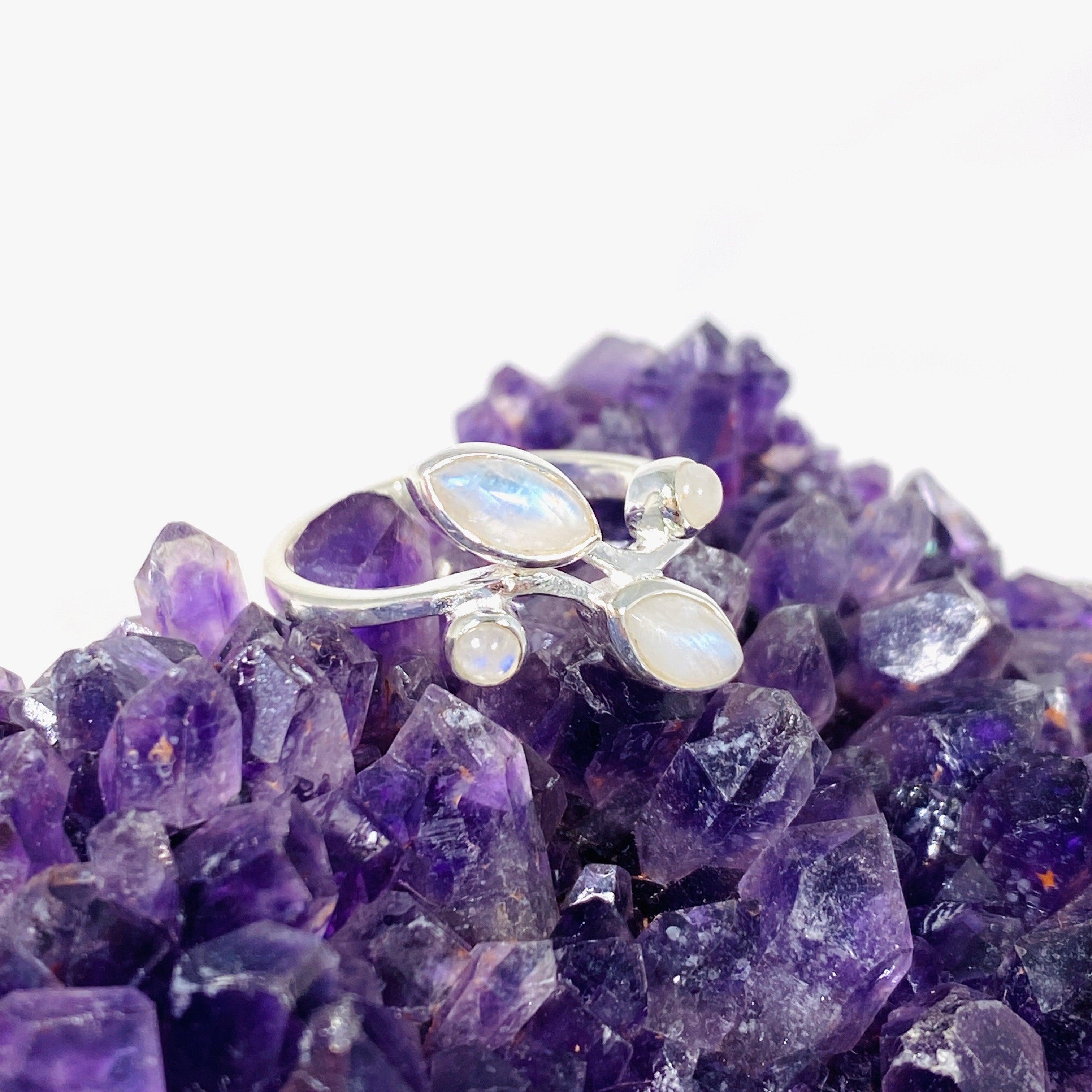 Moonstone Multi Stone Ring R3981 - Elegant Sterling Silver Jewelry for Women, Perfect for Weddings, Parties & Everyday Wear