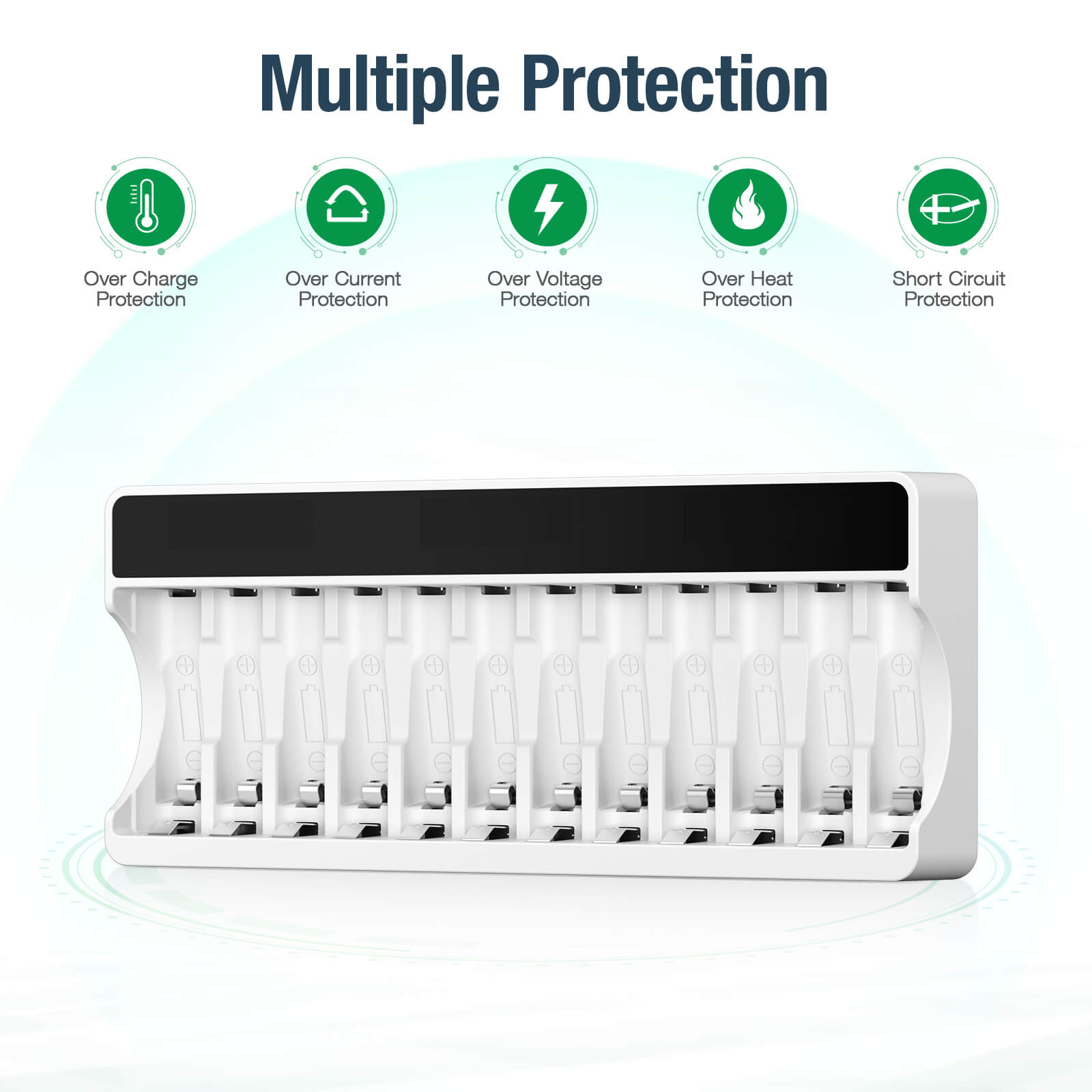 HiQuick 12 Slot LCD Screen AA AAA Battery Charger - Fast Charging for NiMH Rechargeable Batteries - Perfect for Cameras, Toys, and Home Electronics