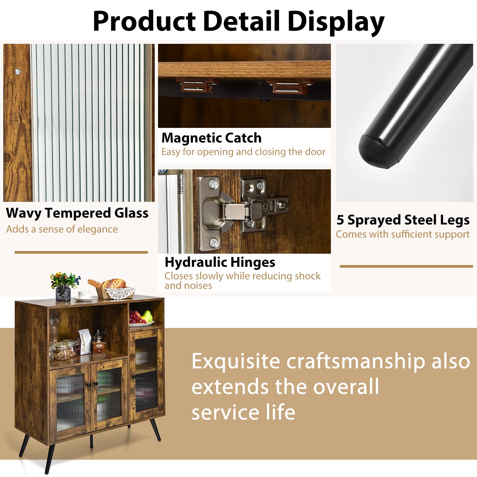**Farmhouse Wood Sideboard Buffet Cabinet with Adjustable Shelves & Anti-Tip Device - Kitchen Storage, Coffee Bar Console Table for Living Room, Dining Room, Entryway - Perfect for Farmhouse Decor & Small Space Organization**