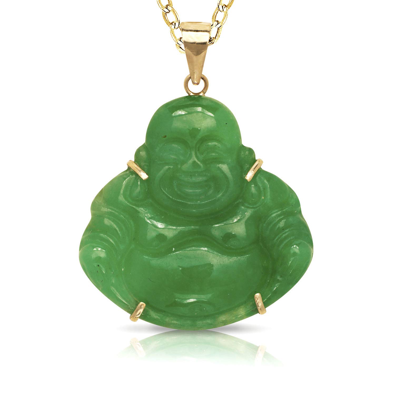14K Solid Yellow Gold Laughing Buddha Pendant Necklace - 18