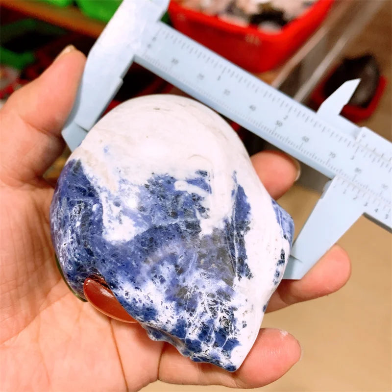Natural Blue Sodalite Alien Skull Carving - Reiki Healing Crystal Gemstone Figurine for Meditation, Spiritual Decor, Unique Home Ornament & Gift (1 Piece) - Perfect for Yoga Spaces, Altars & Energy Work