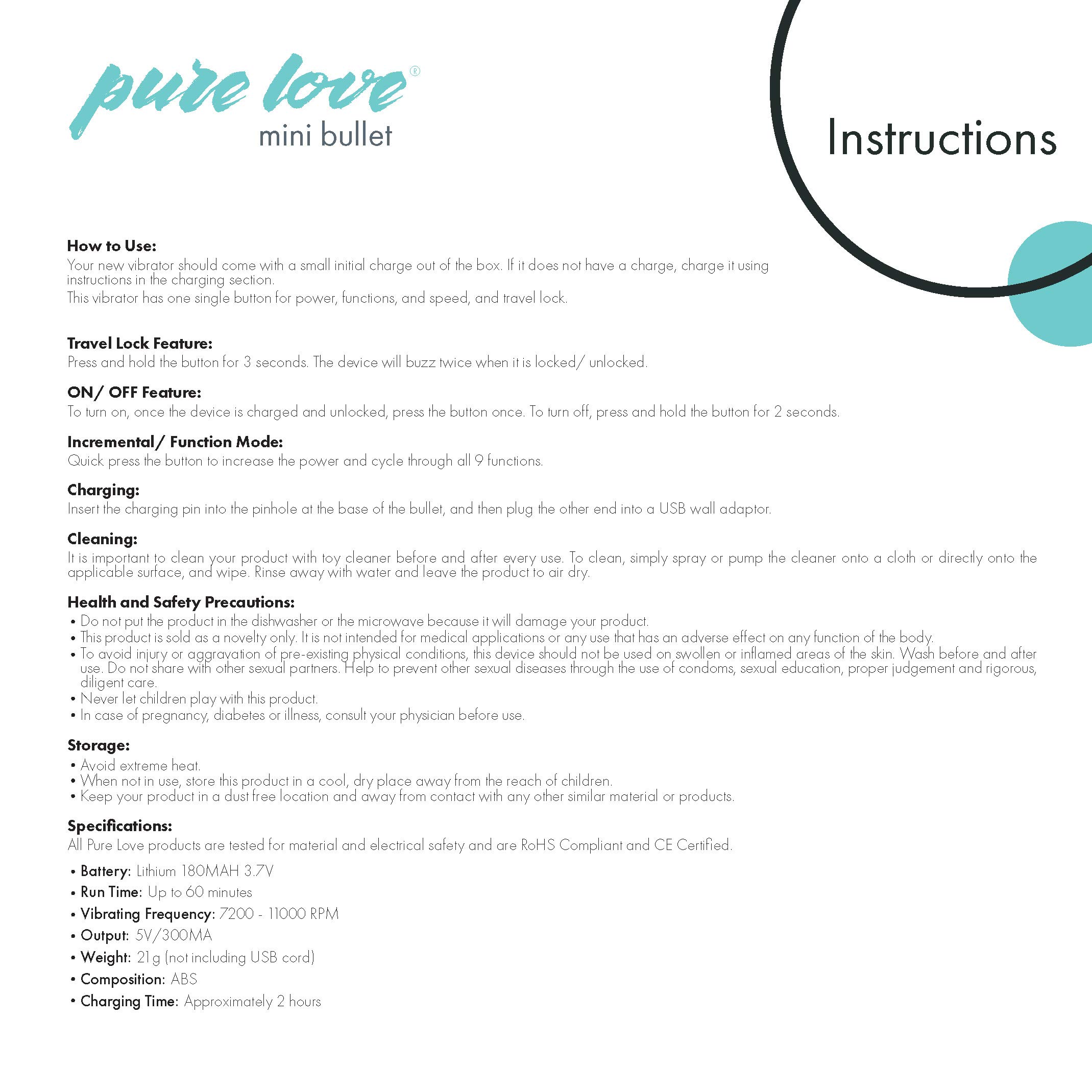 Pure Love Mini Bullet Vibrator - Rechargeable Travel Size Adult Sex Toy in Pink | Perfect for Discreet Pleasure at Home, Travel & Couples Play