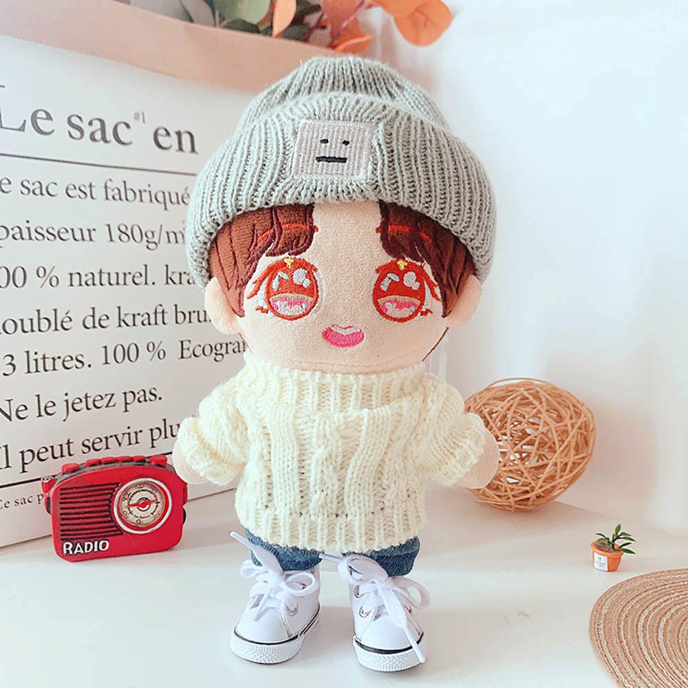 20cm Plush Doll Clothes Set - Hat, Sweater & Shorts for Dressup Play