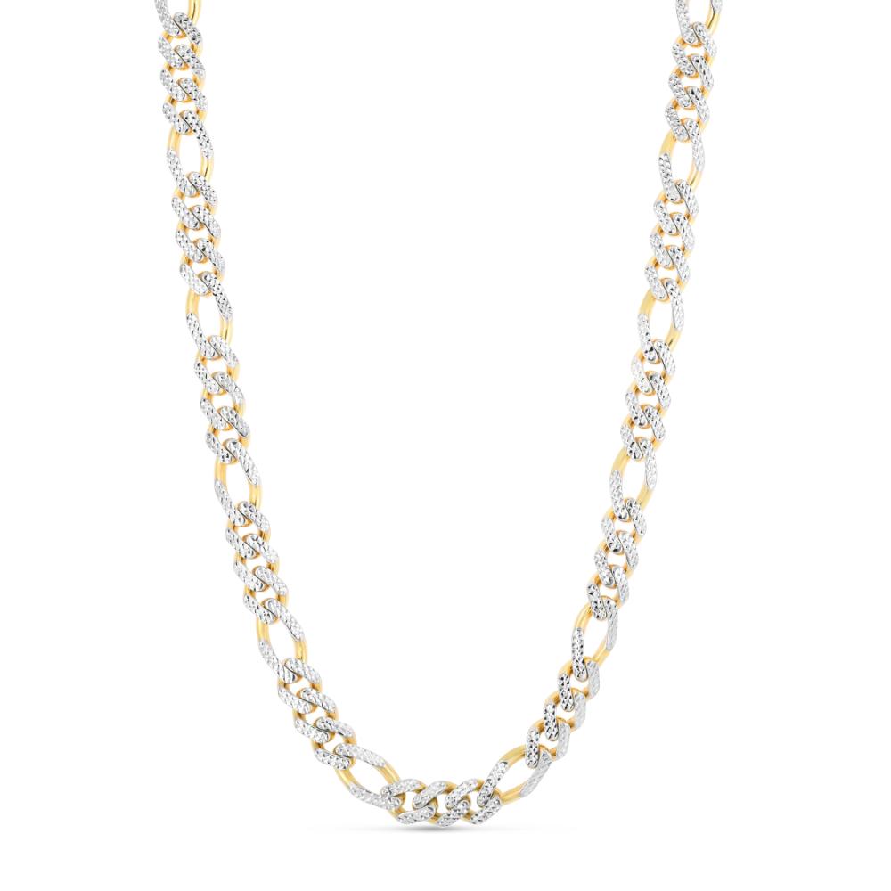 14K Gold 9.5mm White Pave Figaro Chain Necklace for Women - Elegant Modern Lightweight Jewelry for Everyday Wear & Special Occasions