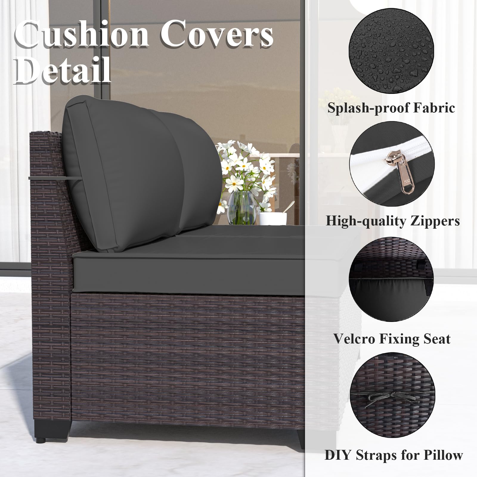 11-Piece Waterproof Outdoor Cushion Covers Set - Durable Zippered Replacement Covers for 6-Piece Patio Furniture (Black) - Perfect for Garden, Deck, Poolside & Outdoor Lounge Areas