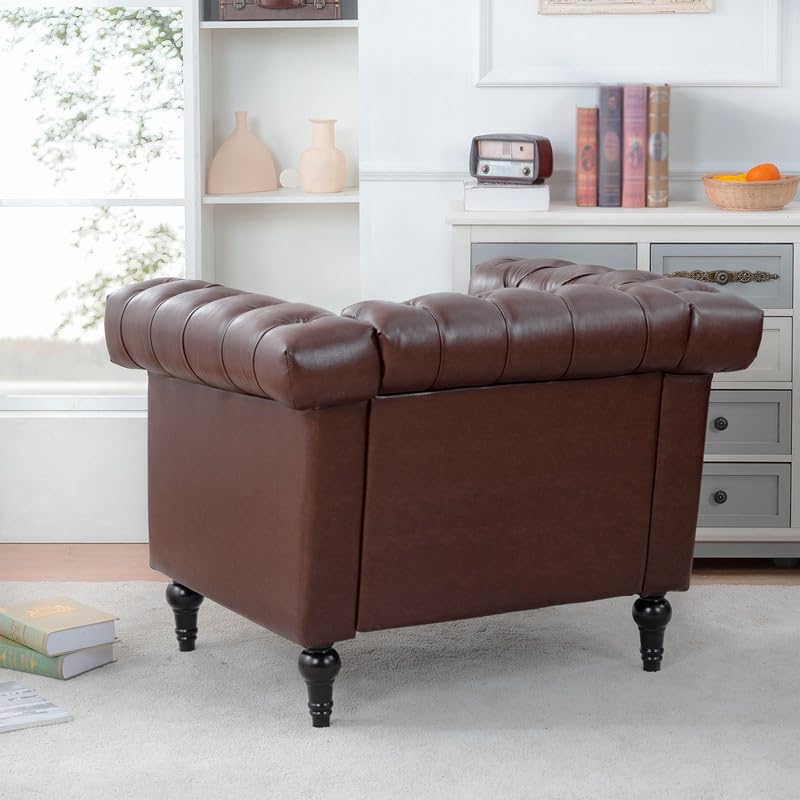 Mid-Century Modern Accent Chair - Ergonomic Upholstered Recliner Sofa for Living Room, Bedroom & Office - Comfy Single Leisure Chair with Armrests - Perfect for Reading, Relaxing and Small Space Decor