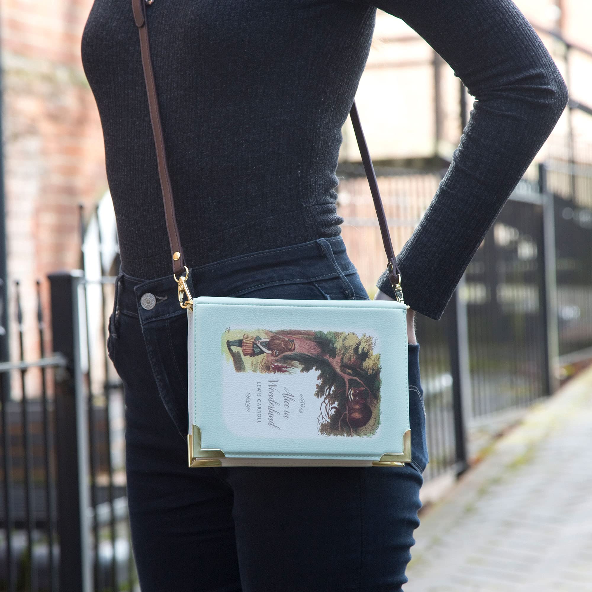 Alice in Wonderland Themed Large Book Purse for Women - Literary Gift for Book Lovers, Readers & Bookworms - Crossbody Handbag for Book Club, Reading Events & Cosplay