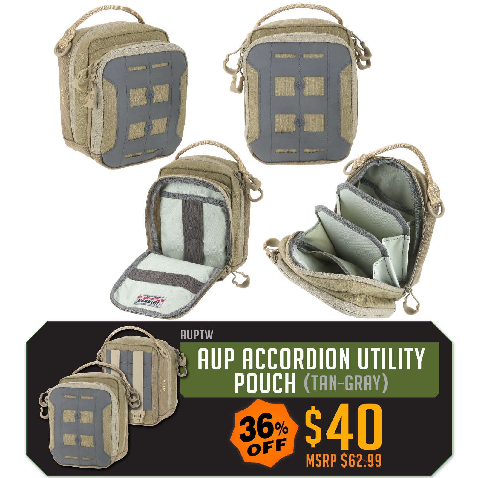 AUP Accordion Utility Pouch - Durable Multi-Pocket Organizer for Tools, Makeup & Travel Accessories | Great for Camping, Work & Daily Use (Final Sale)