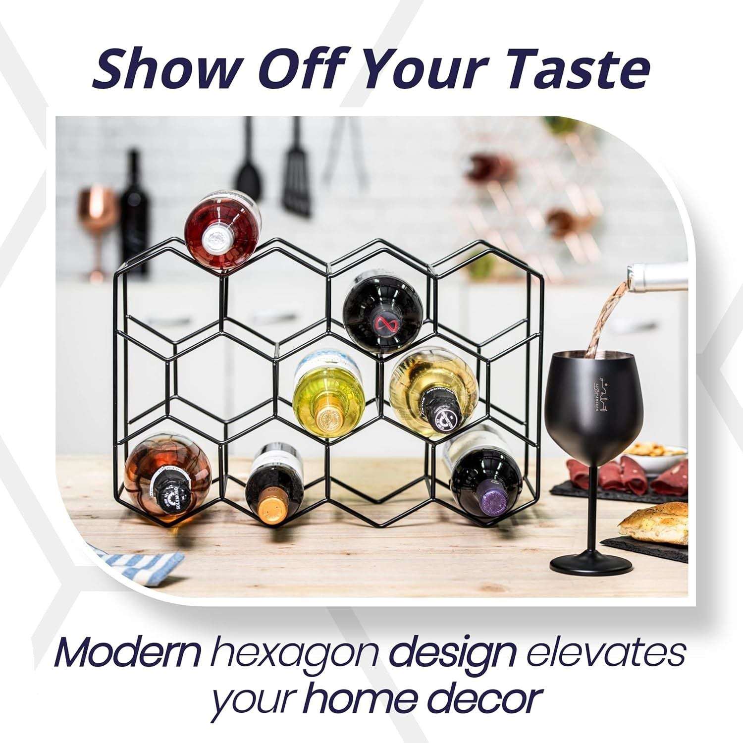14-Bottle Freestanding Modern Metal Countertop Wine Rack - Space-Saving Storage for Kitchen, Bar, Dining Room & Office Decor