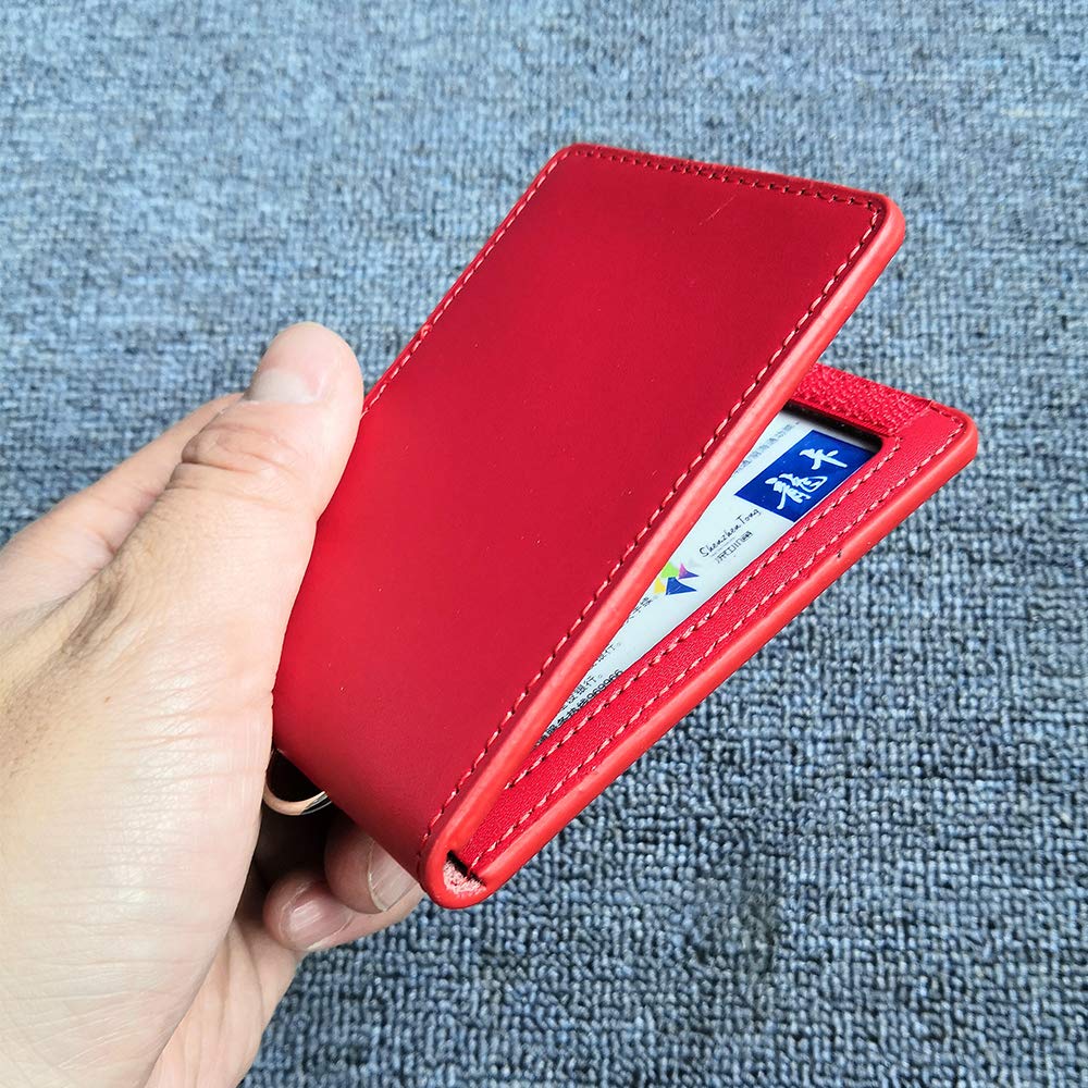 Hibate Genuine Leather Oyster Card Holder - RFID Blocking Travel Wallet for Bus, Tube & Public Transport - Premium Red Leather Card Case for Commuters & Travelers