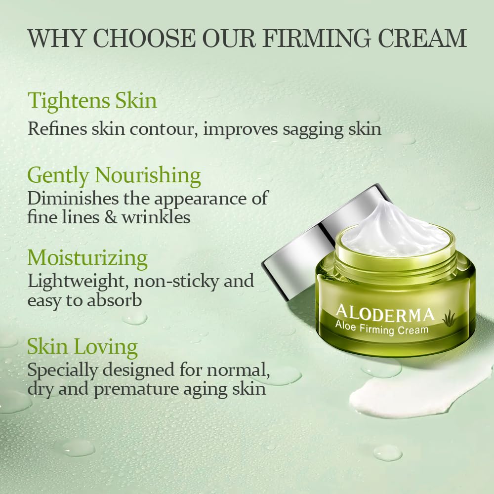 Aloderma Basic Aloe Firming & Nourishing Skincare Set - 4 Piece Kit with Firming Cream (2pcs), Cleanser & Pure Aloe Vera Gel for Face & Body - Hydrating Anti-Aging Routine for Dry & Sensitive Skin