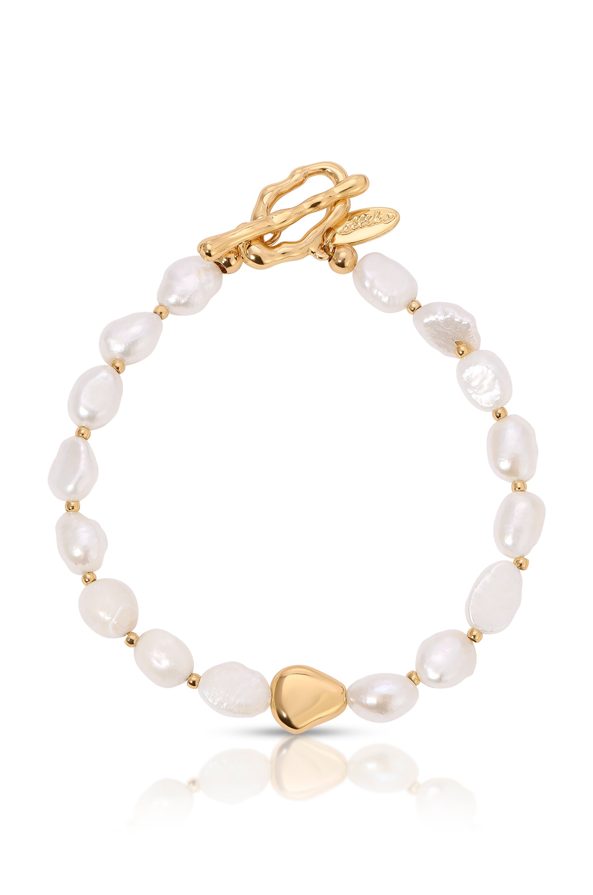 Elegant Freshwater Pearl & Gold Nugget Toggle Bracelet for Women | Dainty Adjustable Jewelry Gift for Her | Perfect for Weddings, Anniversaries & Special Occasions