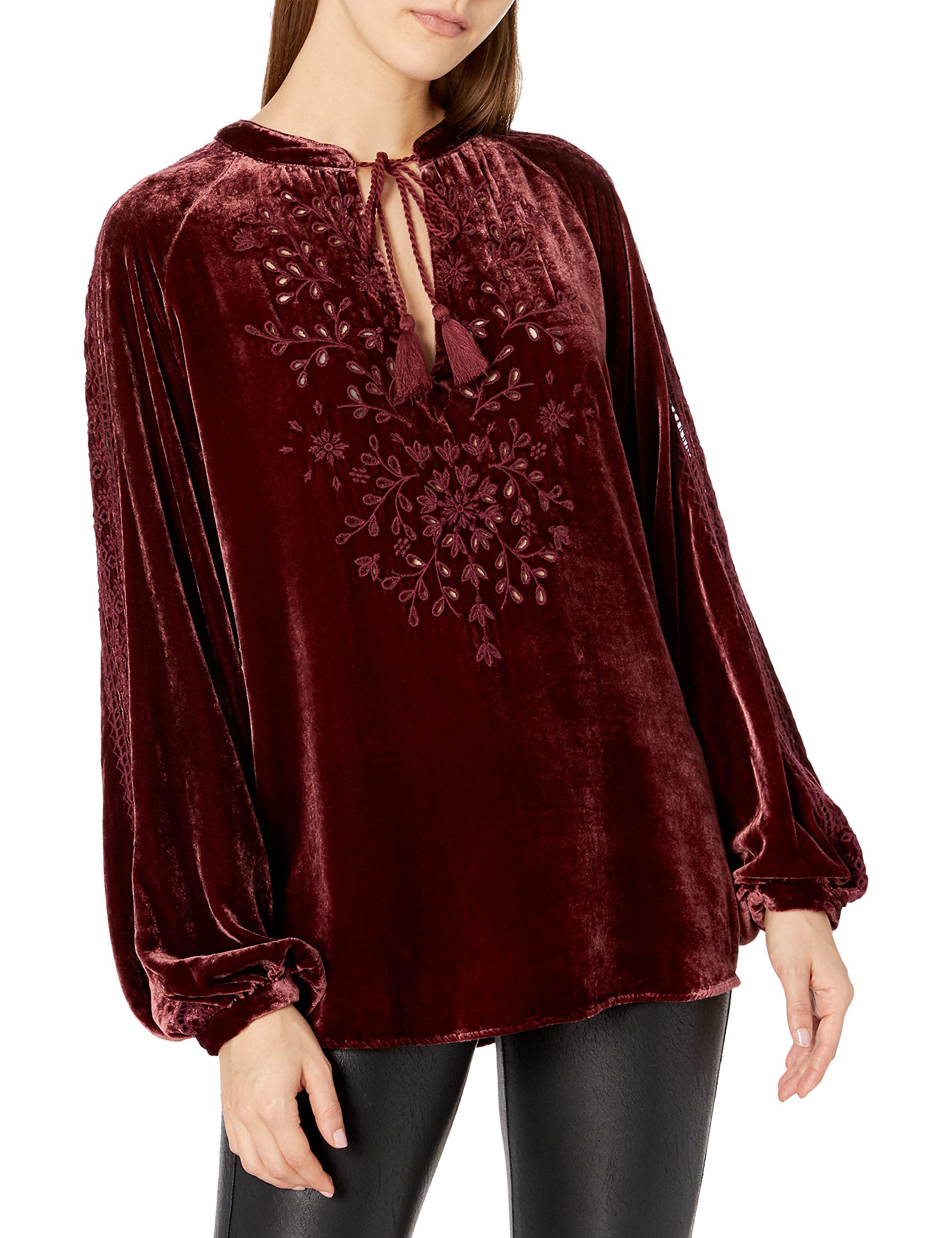 Johnny Was Women's Long Sleeve Velvet Peasant Blouse - Boho Chic Top for Fall & Winter, Perfect for Holidays, Parties & Casual Outings