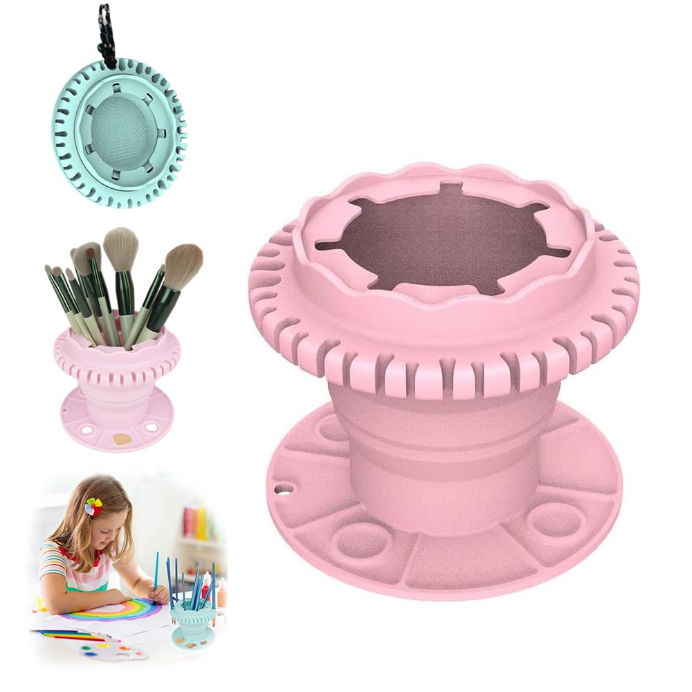 Collapsible Silicone Brush Cleaning Rinse Cup with Palette - Portable Paint Brush Holder for Acrylic, Watercolor & Oil Painting - Perfect for Artists, Students & DIY Projects (Pink)