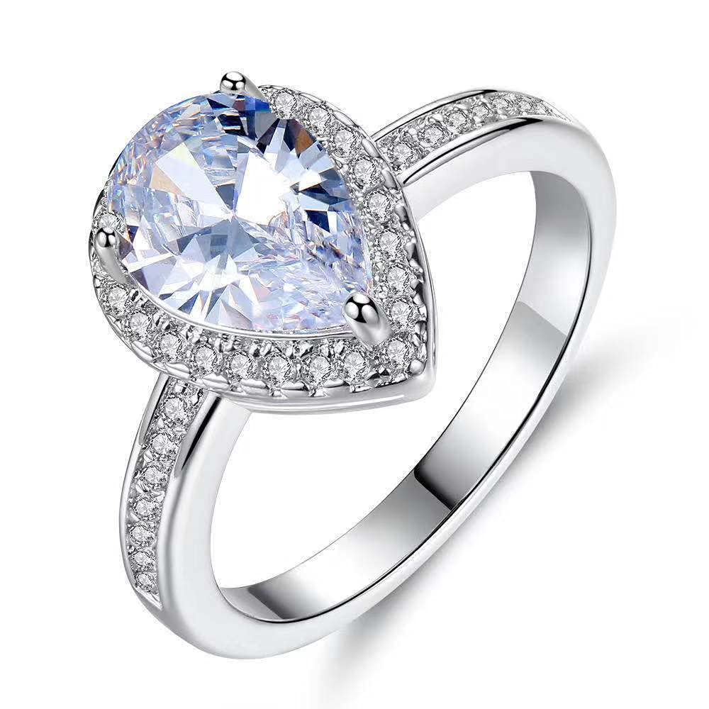Moissanite Pear Diamond Engagement Ring for Women - Sterling Silver White Gold Plated, GRA Certified (Perfect for Proposals, Anniversaries & Special Occasions)