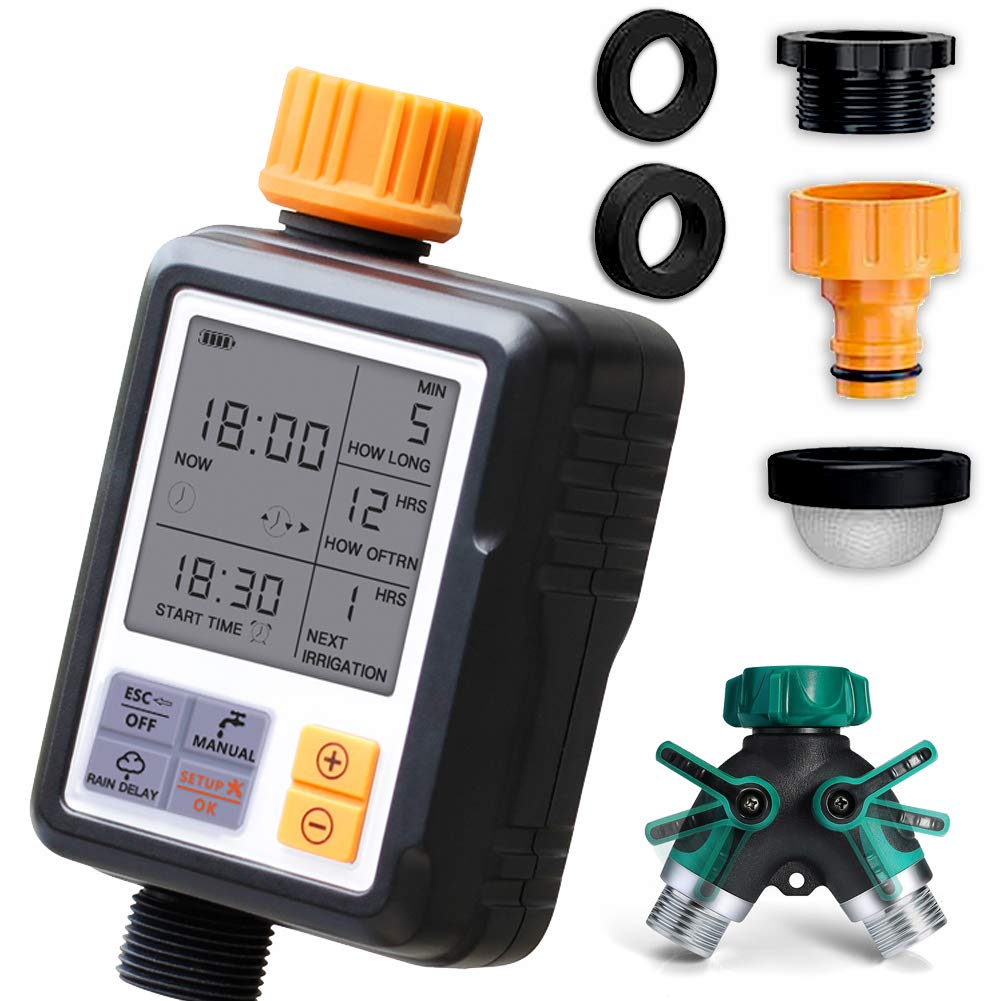 **Large LCD Digital Water Flow Meter - Smart Hose Faucet Timer with Rain Sensor - Automatic Garden Irrigation Controller - Intelligent Watering Kit for Lawns, Plants & Outdoor Use**