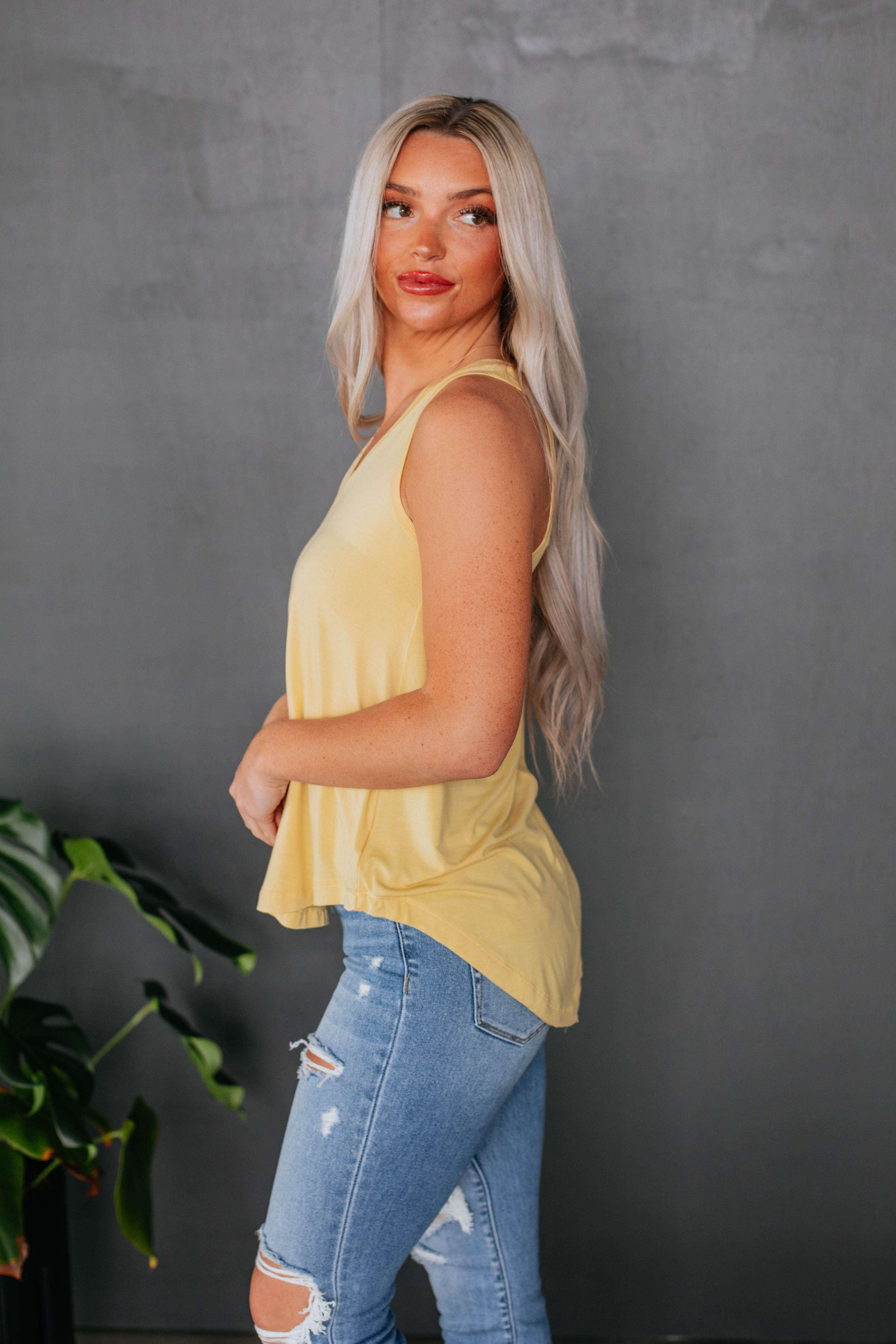 Teyana Tank Top - Daffodil Yellow Women's Casual Sleeveless Shirt for Summer Outfits & Beach Wear