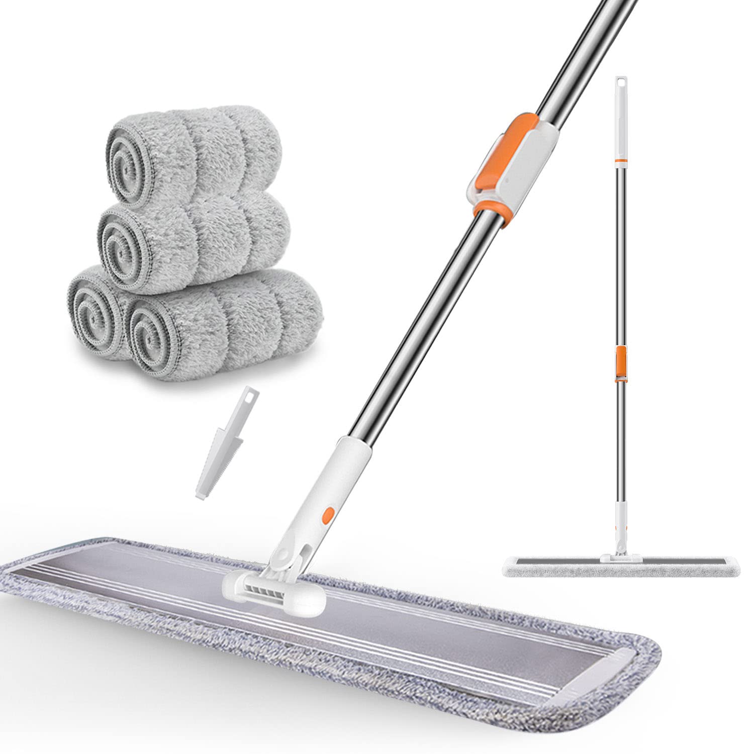 32 Inch Microfiber Flat Mop for Hardwood, Laminate & Tile Floors - Commercial Grade Wide Mop with 360° Rotating Head, Stainless Steel Handle & 4 Reusable Pads - Perfect for Home, Office and Restaurant Floor Cleaning