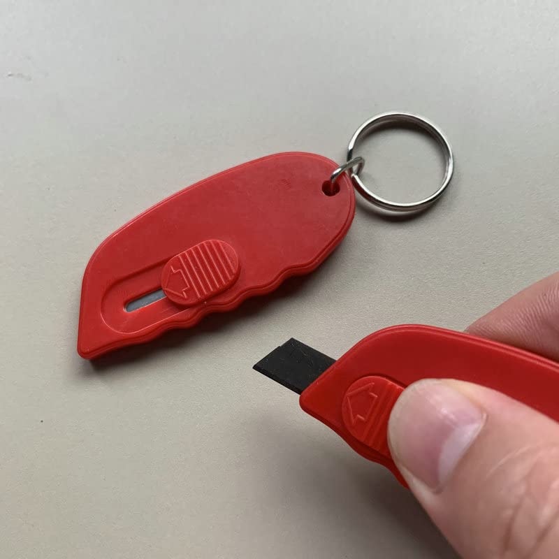2-Pack Mini Box Cutter Keychain - Portable Retractable Utility Knife with Safety Lock, Letter Opener & Package Opener - Compact Pocket Knife for Home, Office & Travel (Red) - Perfect for Unboxing, Crafting & Daily Use