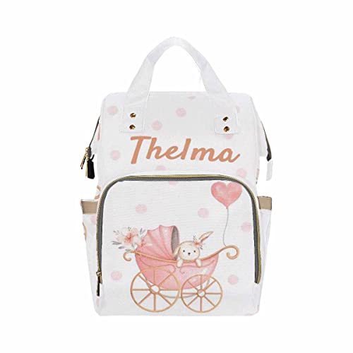 Custom Personalized Diaper Backpack - Rabbit in The Stroller Design, Fashionable Nursing Baby Bag for Moms, Women & Girls | Waterproof Shoulder Bag for Travel, Daycare & Mother's Day Gifts | Perfect for Daily Use, Outings & Parenting Essentials