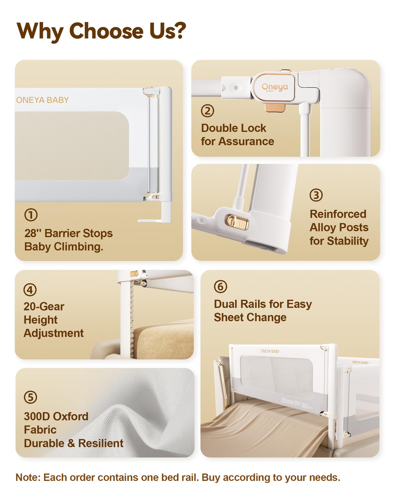 Toddler Bed Rail - Thickened & Reinforced Baby Bed Guard with Double Safety Lock | Fits Queen & King Size Beds (78.7