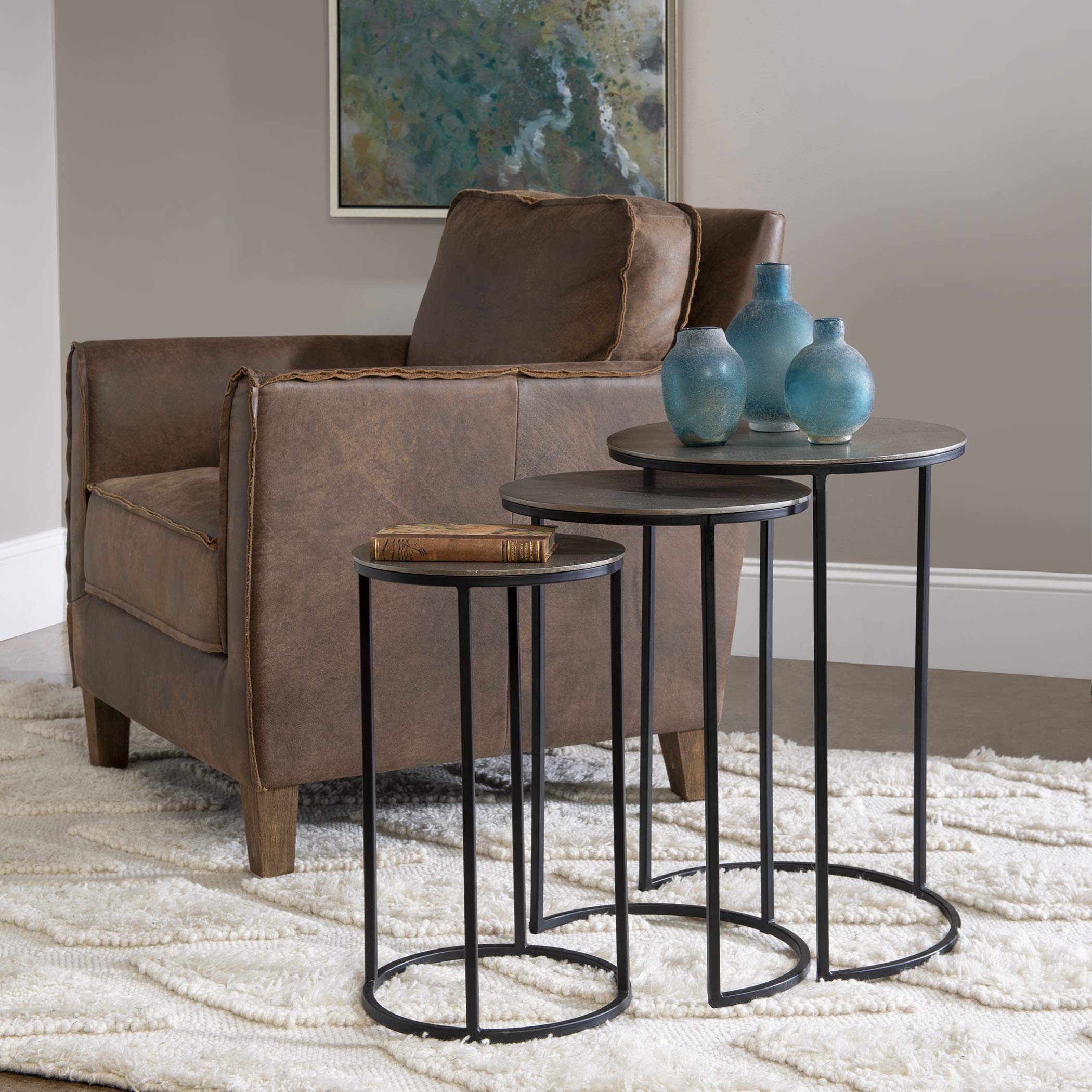Erik Metal Nesting Tables Set of 3 - Modern Side Tables for Living Room, Bedroom, or Office - Space-Saving Stackable End Tables with Sturdy Steel Frame - Perfect for Small Spaces and Home Decor