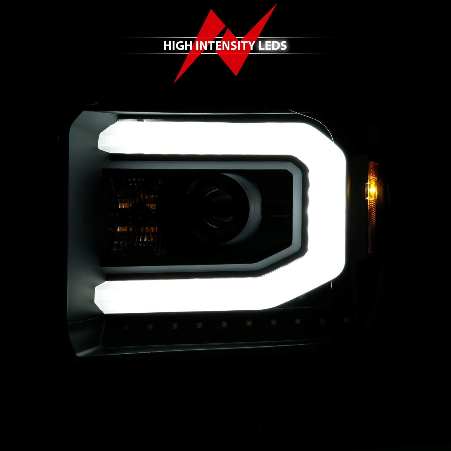 ANZO (111513) 2014-2015 GMC Sierra 1500 Projector Headlights with LED Light Bar - Black Housing Halogen Headlights for Enhanced Night Driving & Off-Road Visibility