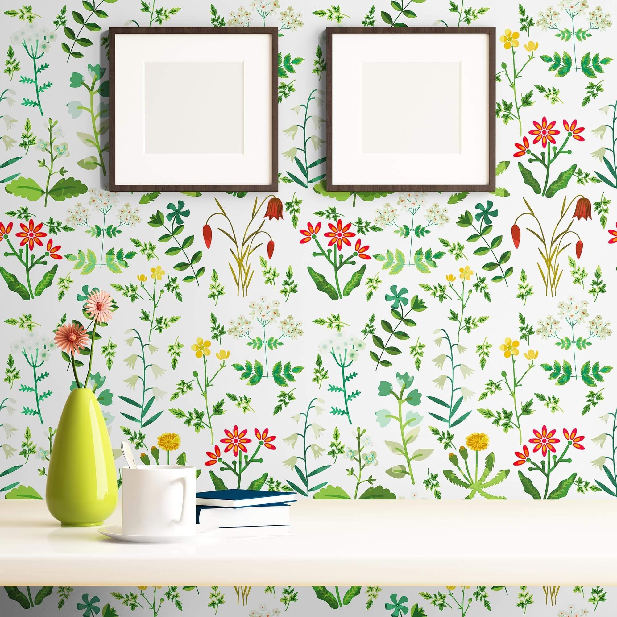 White Botanical Floral Peel and Stick Removable Wallpaper - Self-Adhesive Decorative Wall Covering for Bedroom, Living Room & Home Office