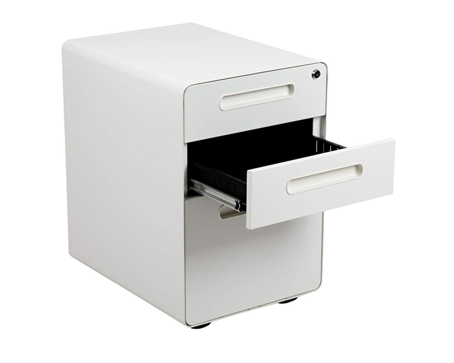 Flash Furniture Wren Ergonomic 3-Drawer Mobile Locking File Cabinet with Anti-Tilt Mechanism & Hanging Drawer - Legal & Letter Size Files, White - Perfect for Home Office, Law Firms & Corporate Workspaces