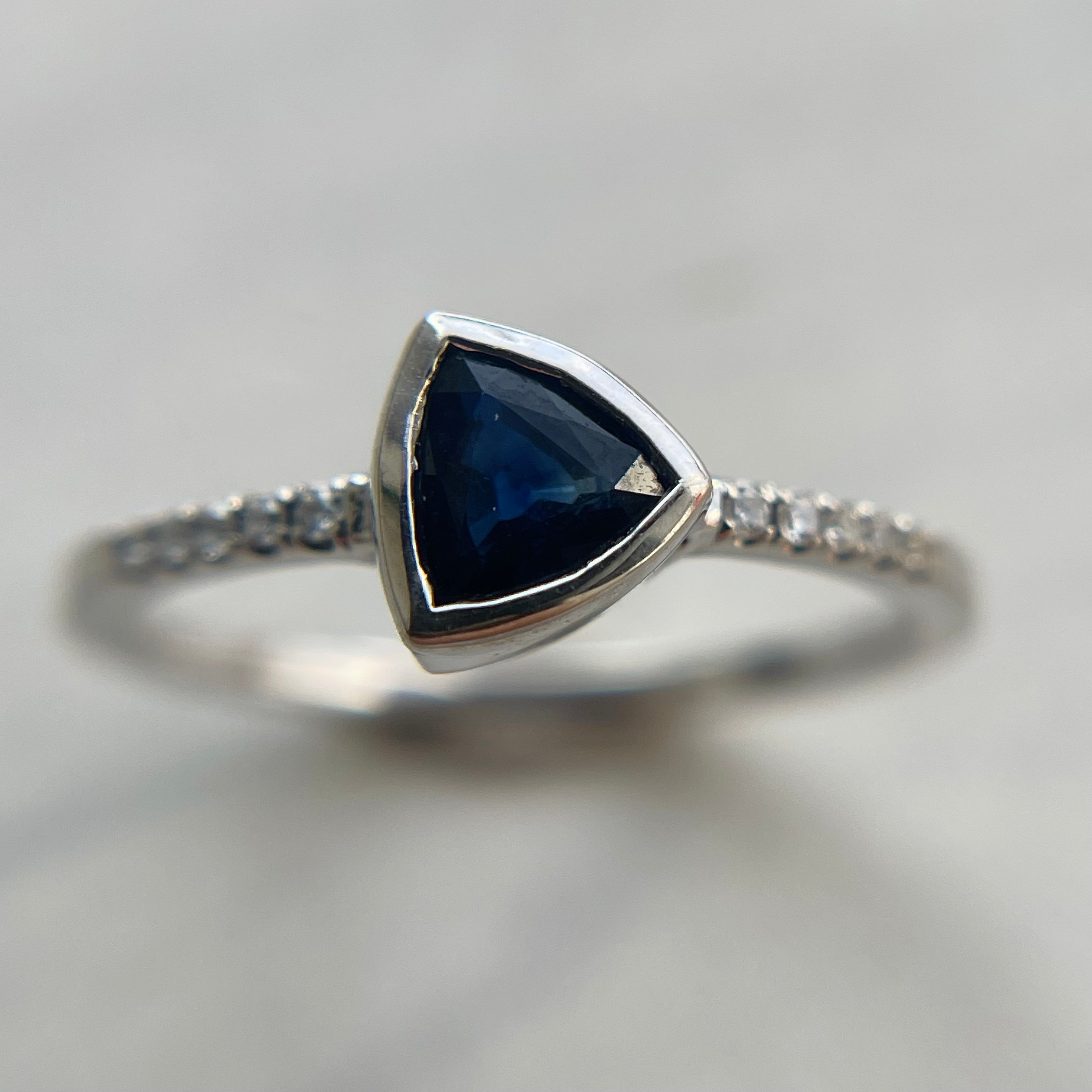 Exquisite Trillion Cut Sapphire and Diamond Ring in 14K White Gold - Perfect for Engagement, Anniversary & Special Occasions