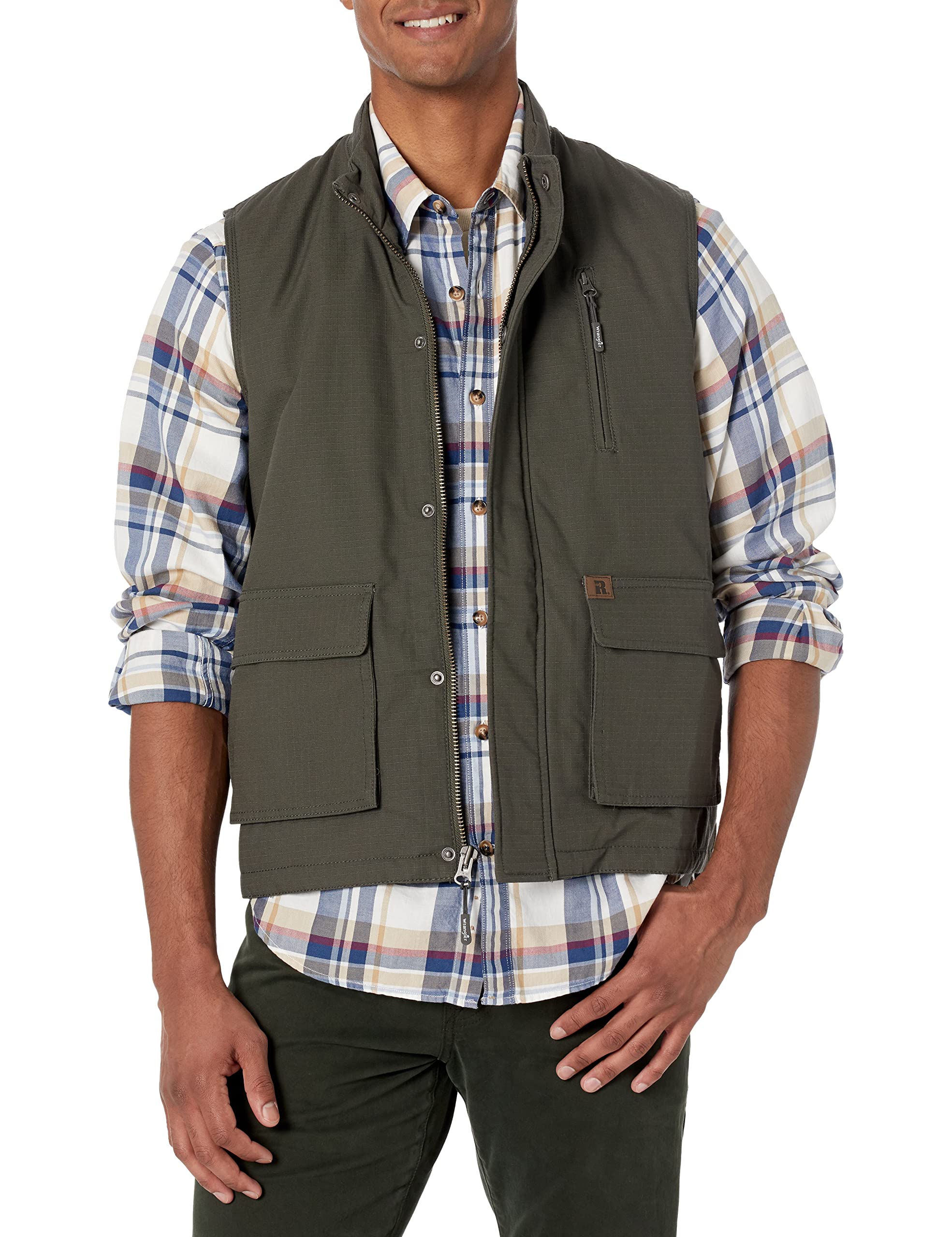 Wrangler Riggs Workwear Men's Foreman Vest - Durable Utility Vest for Construction, Outdoor & Work - Heavy Duty Work Vest with Multiple Pockets for Tools & Essentials