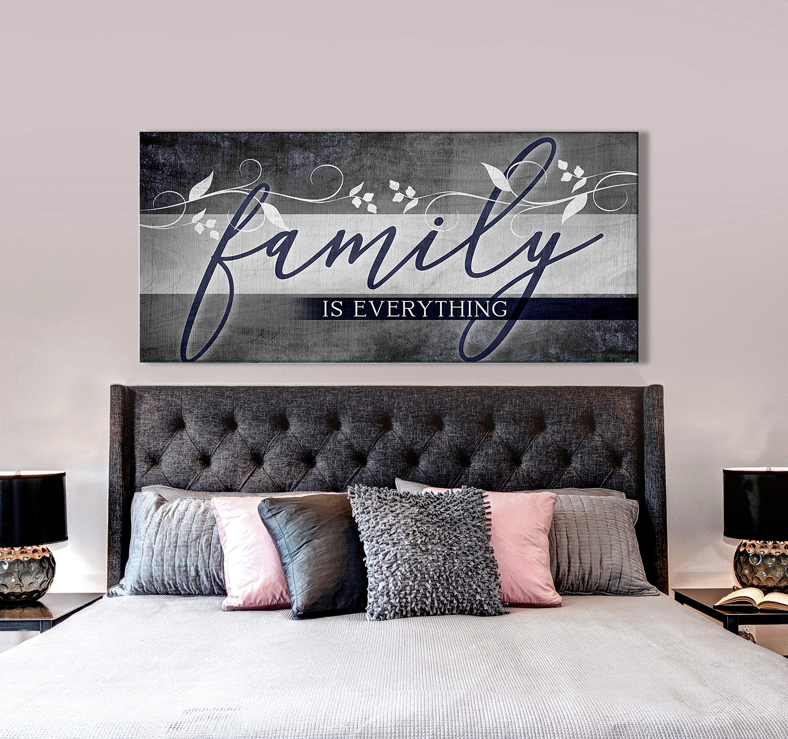 Family Is Everything Sign - Framed Wall Art Decor for Farmhouse, Living Room & Housewarming Gifts - Large Canvas Painting (Blue, 42x19) - Perfect for Home, Office & Wedding Decorations