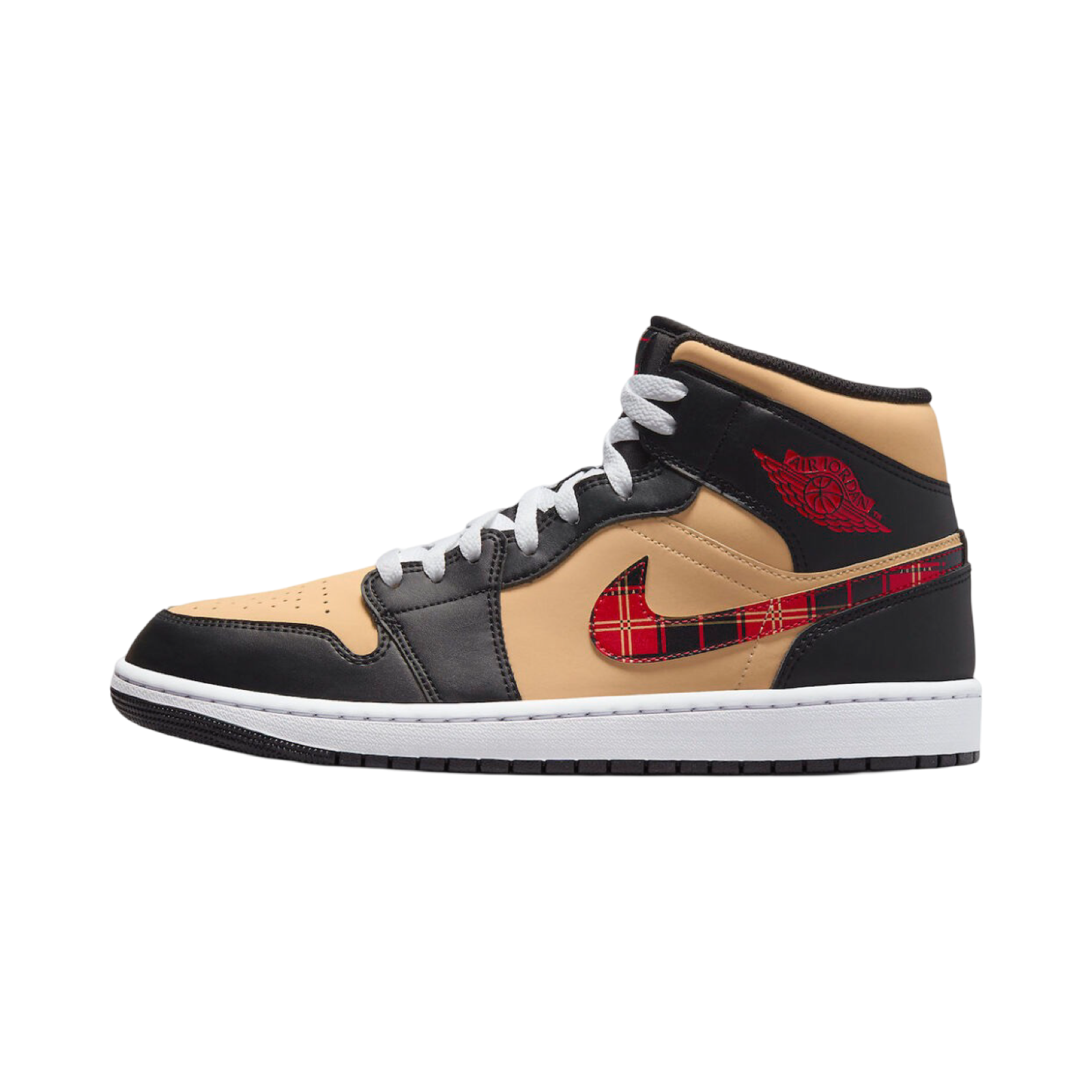 Air Jordan 1 Mid Tartan Swoosh Sneakers - Men's Basketball Shoes with Plaid Design - Perfect for Streetwear & Casual Fashion