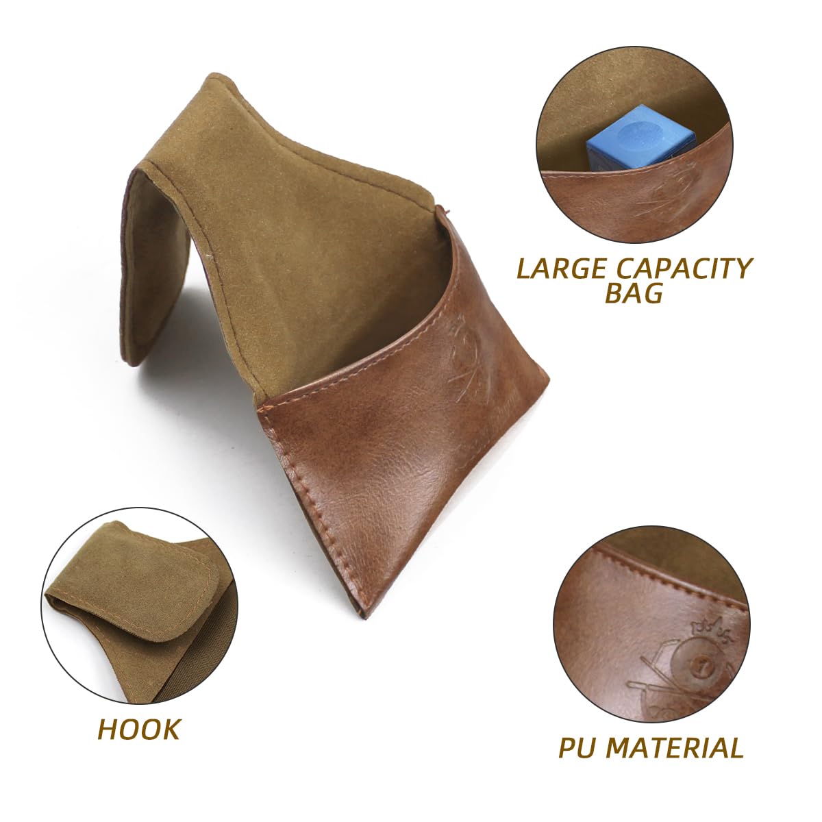 Premium PU Leather Pool Cue Chalk Holder with Clip - Scott Edward Billiard Accessories (Black/Brown) | Portable Snooker Chalk Pouch for Professional & Home Game Use