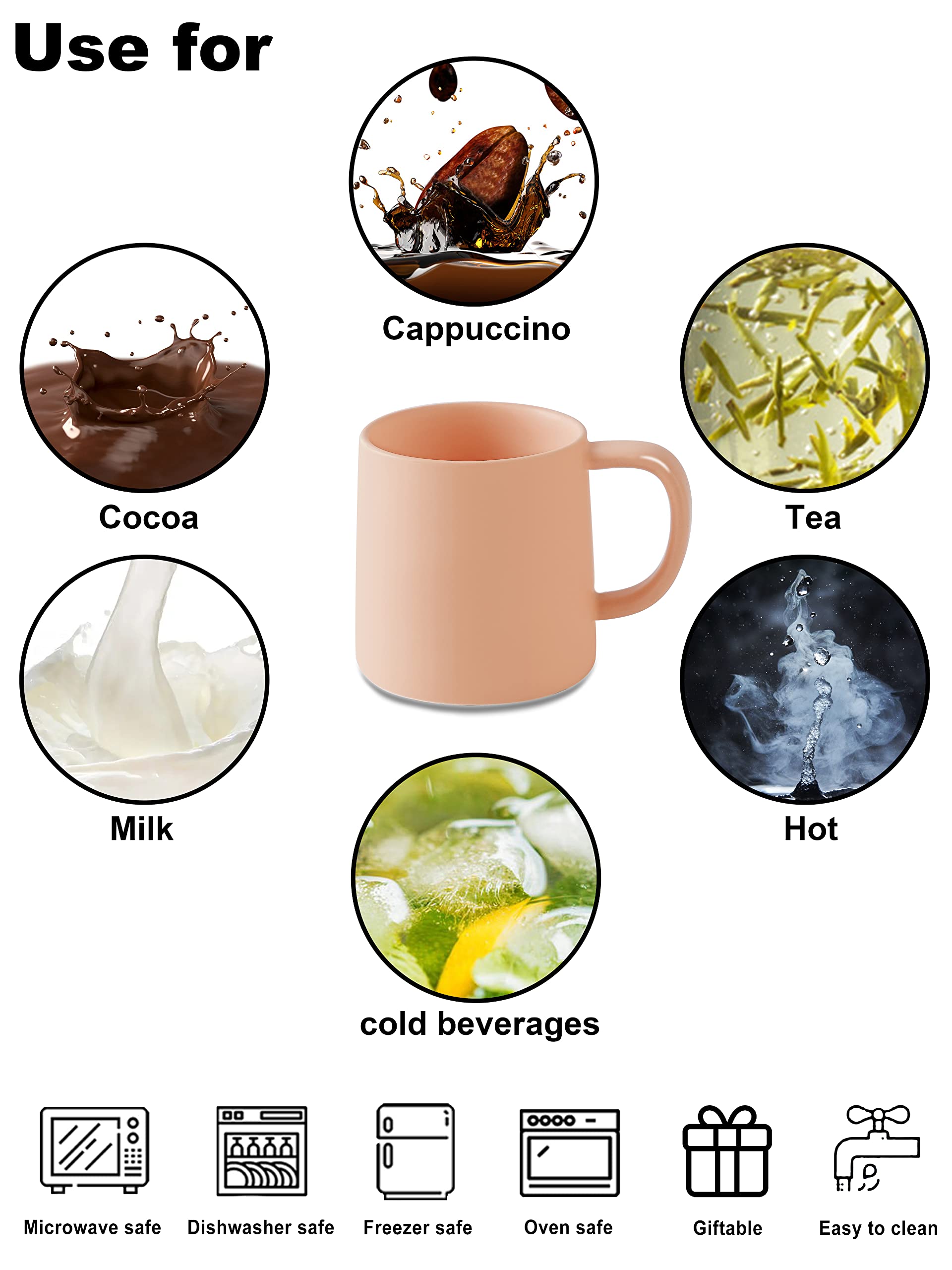 16 Oz Matte Light Orange Ceramic Coffee Mug - Single Solid Color Cup for Hot & Cold Drinks - Perfect for Home, Office, or Gifts