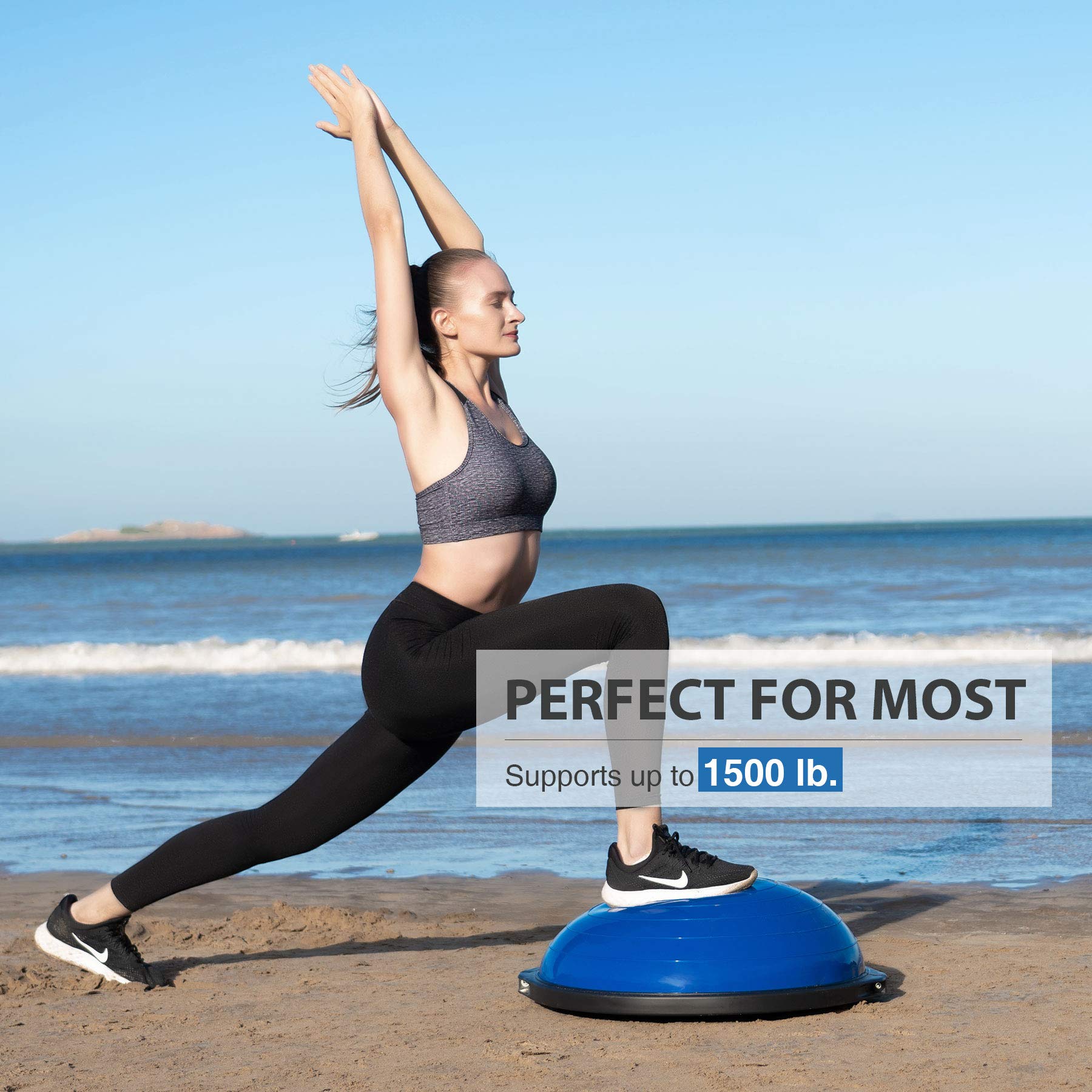 ZELUS 25in. Balance Ball - 1500lb Capacity Inflatable Half Exercise Ball with Non-Slip Base | Wobble Board Balance Trainer for Strength & Yoga | Includes 2 Resistance Bands, Pump & Extra Ball | Perfect for Home Gym, Physical Therapy & Core Workouts