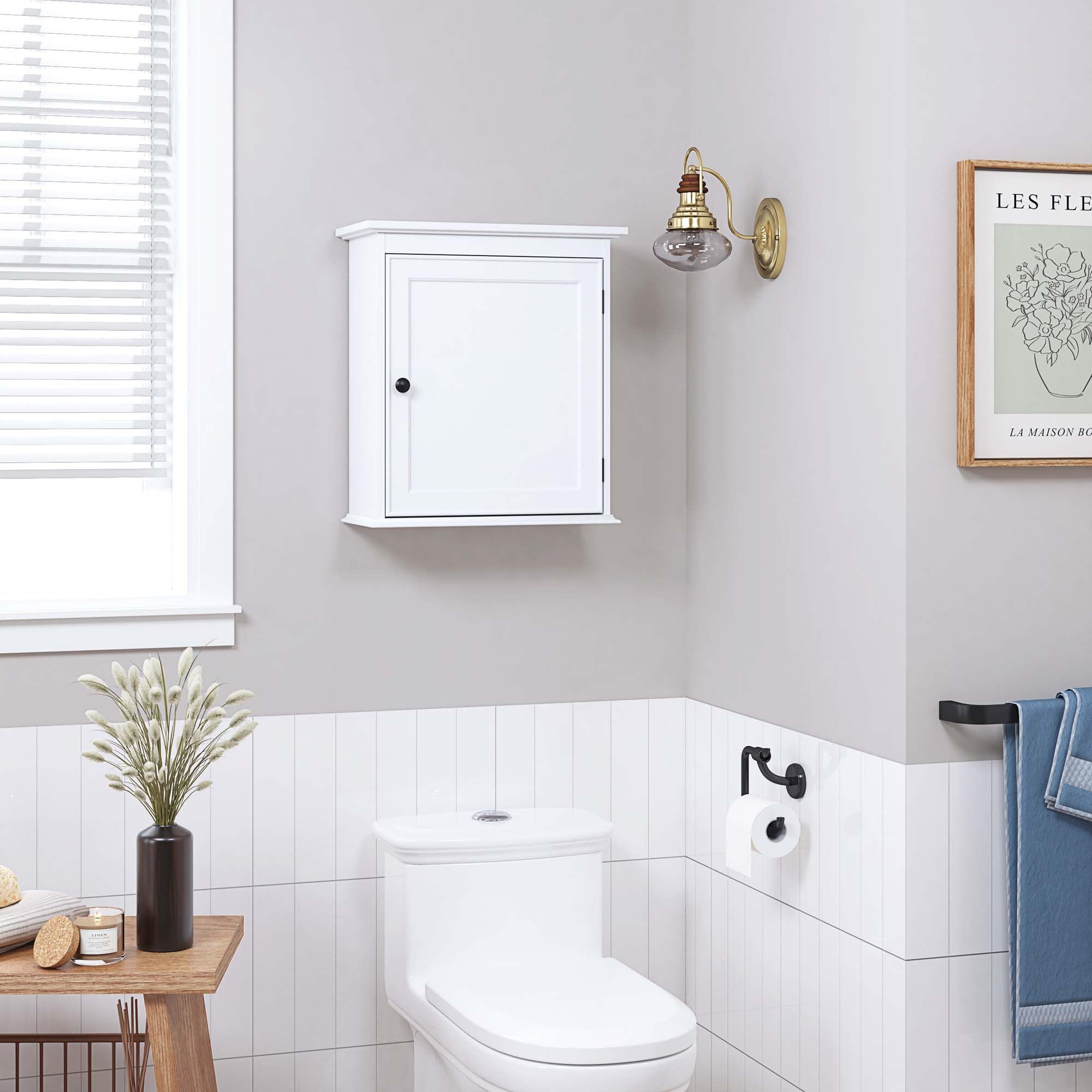 White Wall Mounted Bathroom Storage Cabinet - Small Medicine Cabinet Organizer for Bathroom, Kitchen & Living Room - Perfect for Toiletries, Cosmetics & Home Essentials - Space Saving Bathroom Wall Cabinet with Mirror