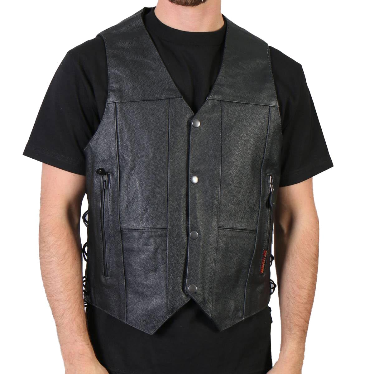 Hot Leathers Men's Cowhide Leather 10 Pocket Vest - Durable Biker Vest for Motorcycle Riding, Outdoor Adventures & Casual Wear