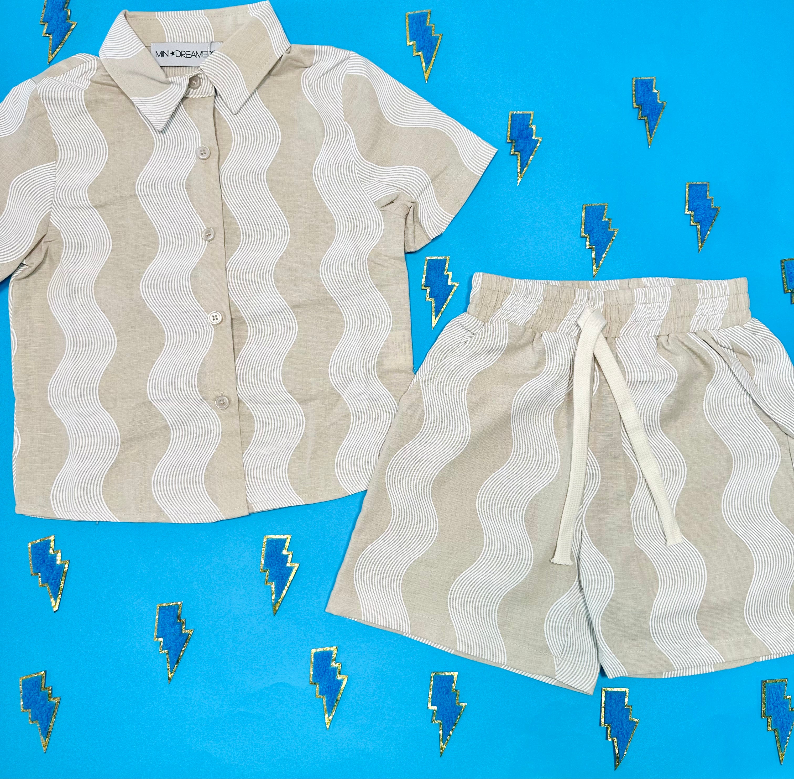 Chase Wavey Linen Button Down Shirt and Shorts Set for Men - Breathable Summer Outfit for Beach, Vacation & Casual Wear