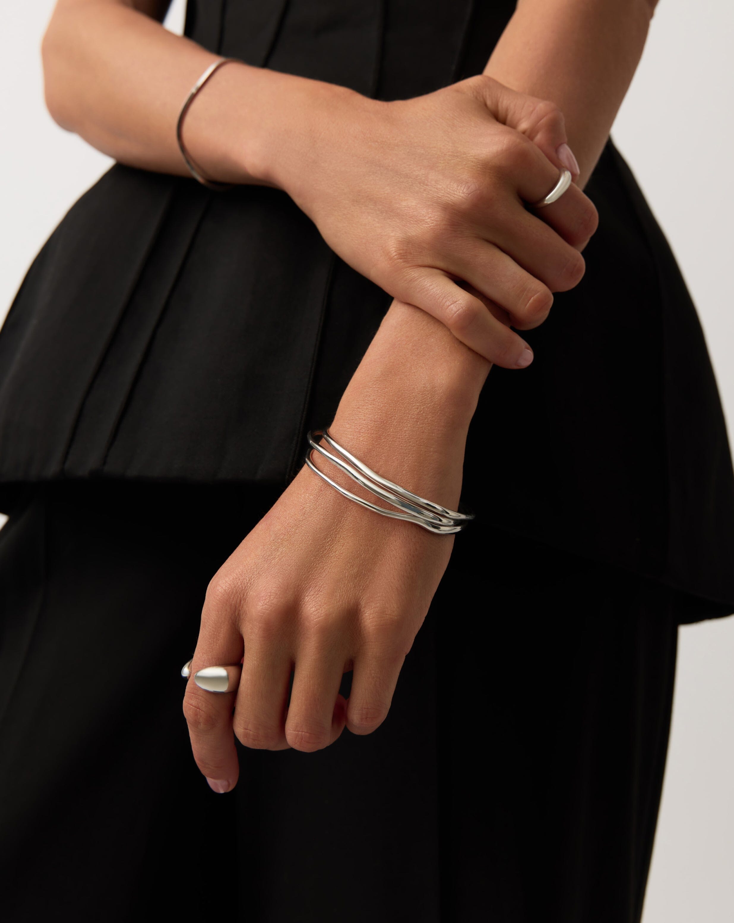 Trio Molten Ripple Bangle Bracelet Set - Sterling Silver Stackable Bracelets for Women, Dainty Jewelry Gift for Her | Perfect for Everyday Wear, Layering & Special Occasions