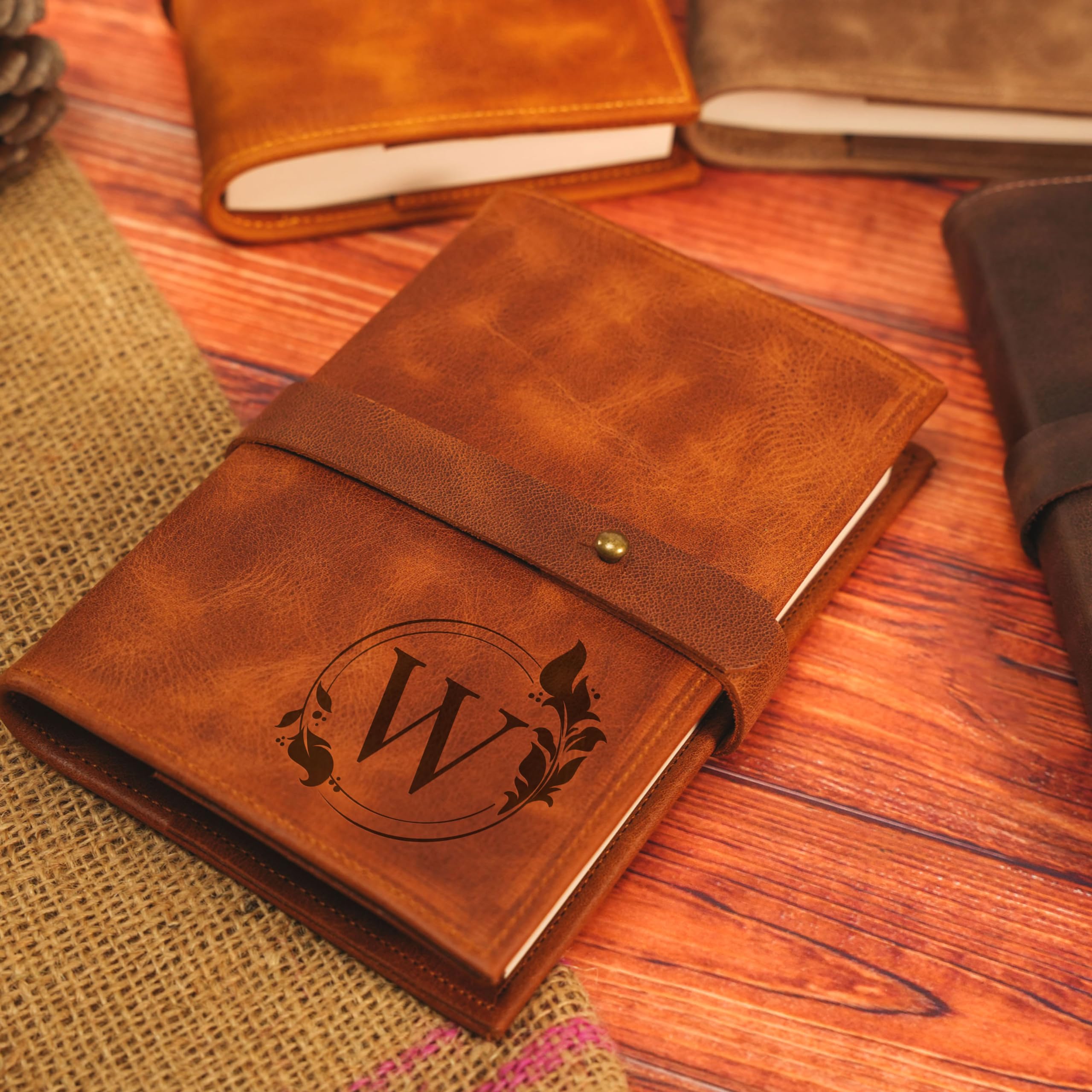 Personalized Leather Monogram Notebook - Custom Engraved Wedding Guest Book, Vows Journal & Anniversary Gift - Elegant Notebook Cover for Bridal Shower, Engagement & Special Occasions