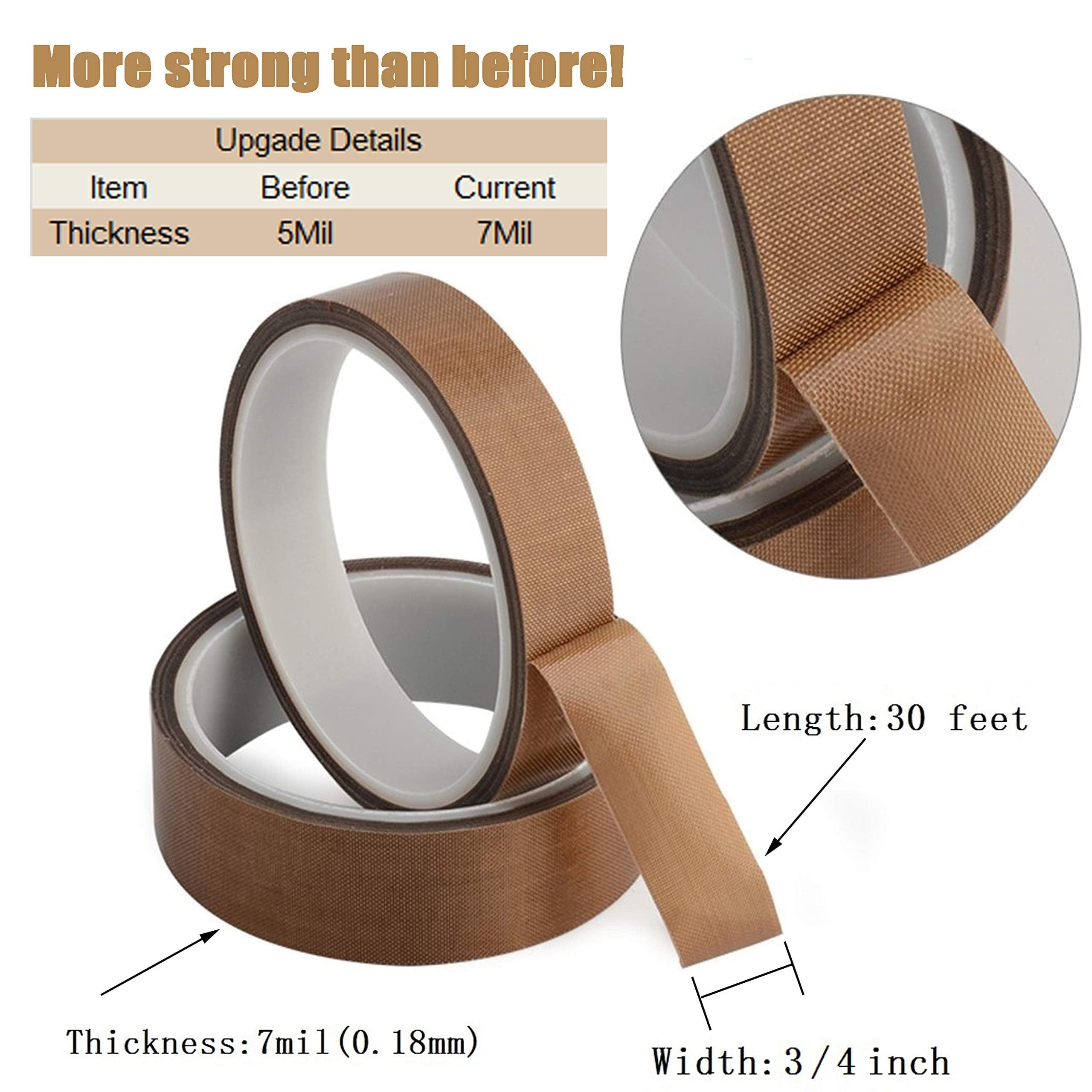 High-Temperature PTFE Coated Fiberglass Adhesive Tape - 3/4 Inch x 30 Feet Teflon Fabric Tape for Vacuum Sealer Machines, Hand Impulse Sealers & Food Packaging | Compatible with FoodSaver, Seal-A-Meal, Weston, Cabela's | Ideal for Insulation, Heat Sealing & Food Grade Applications