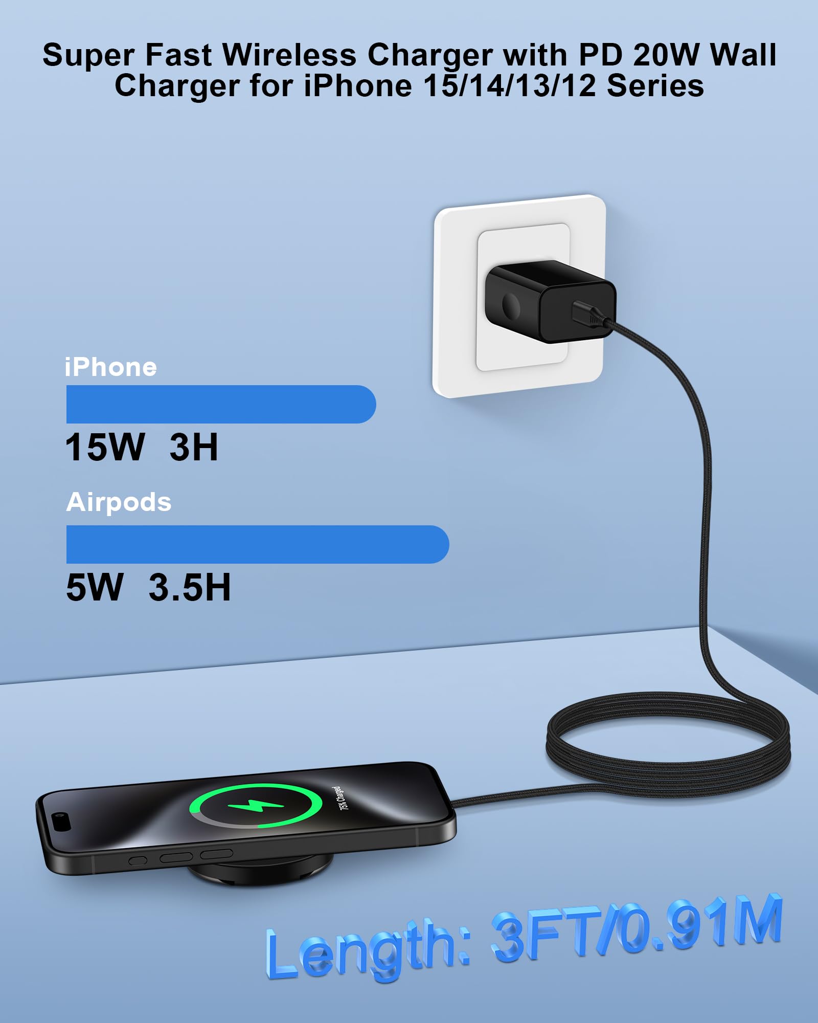 2-Pack AILKIN QI Magnetic Wireless Charger - Fast 15W Charging Pad for iPhone 15/14/13/12, Samsung Galaxy S23/S22/S21/S20 Ultra/S10+, Google Pixel 8/7a/6 Pro - Includes PD20W Adapter | Perfect for Bedside, Office & Car Use