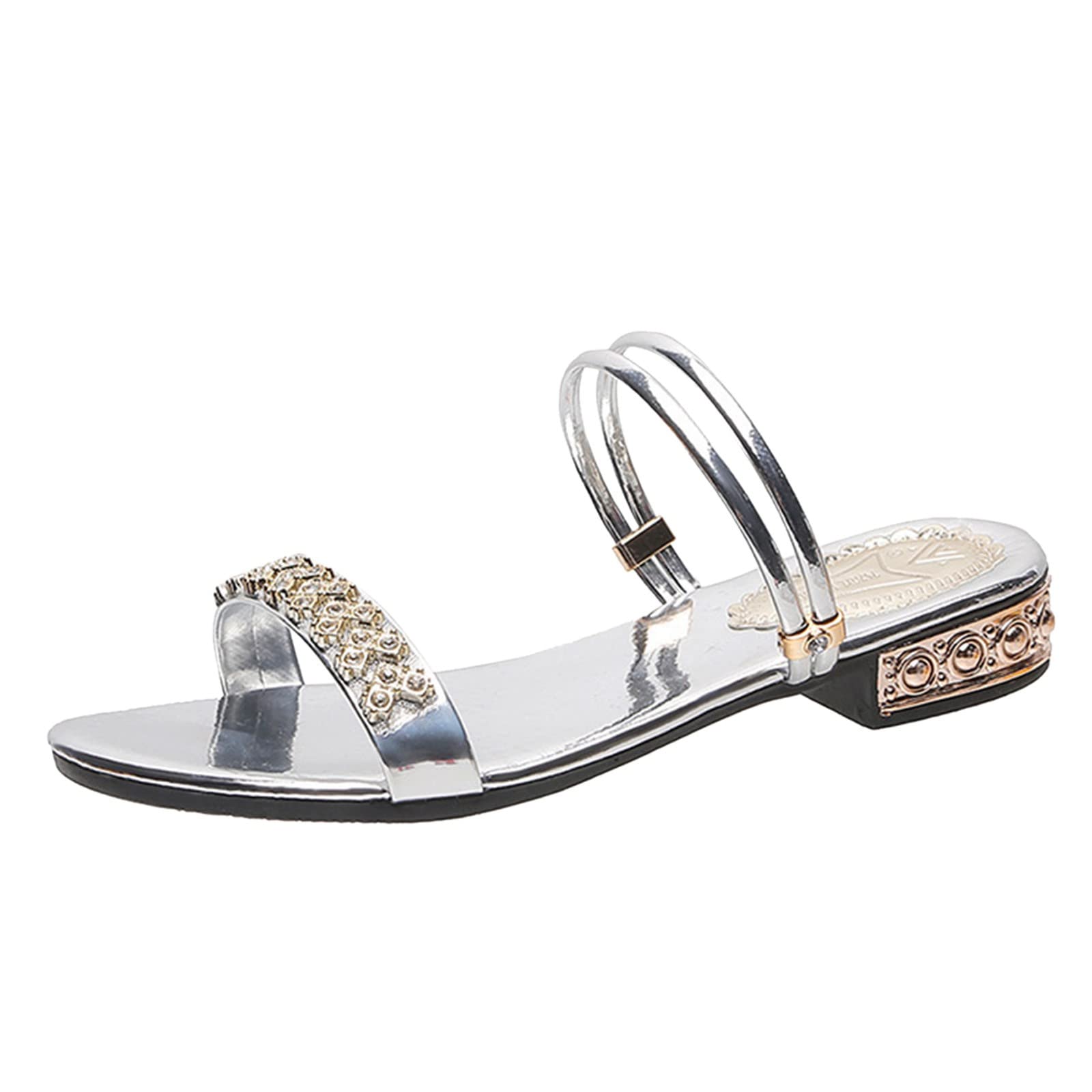 Women's Rhinestone Heel Satin Slippers - Size 8 Black Summer Casual Fashion Slippers for Women | Perfect for Home, Spa, Bridal Showers & Lounging