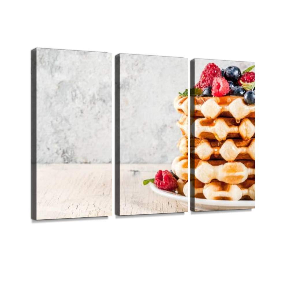 Belgian Waffles Canvas Wall Art - 3 Panel Kitchen Decor for Dining Room