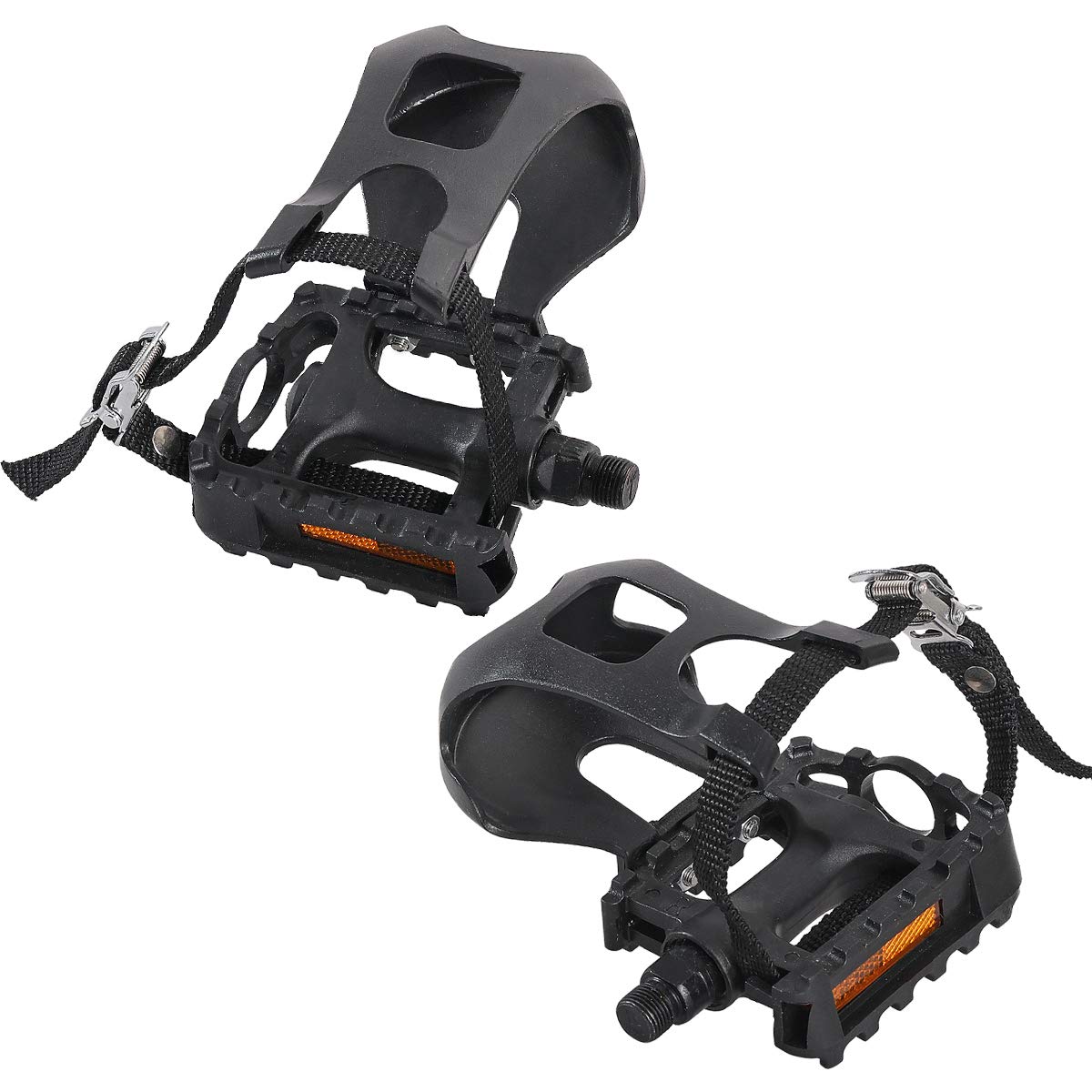 DRBIKE Alloy & PP Bike Pedals with Toe Clip Cage and Straps - 9/16