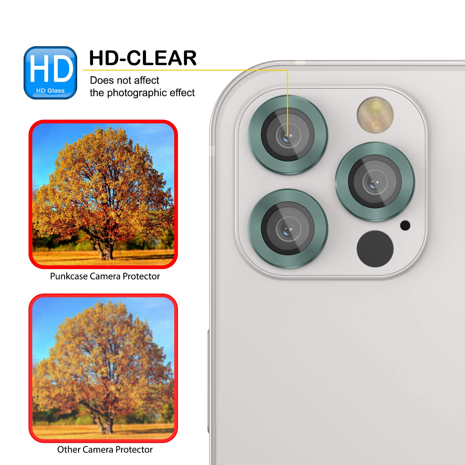 PunkCase iPhone 12 Pro Camera Protector Ring - Premium Aluminum Alloy Lens Cover with 9H Tempered Glass Screen Protector | Ultra Slim Design for iPhone 12 Pro (6.1 Inch) | Dark Green | Perfect for Outdoor Adventures, Travel & Daily Protection