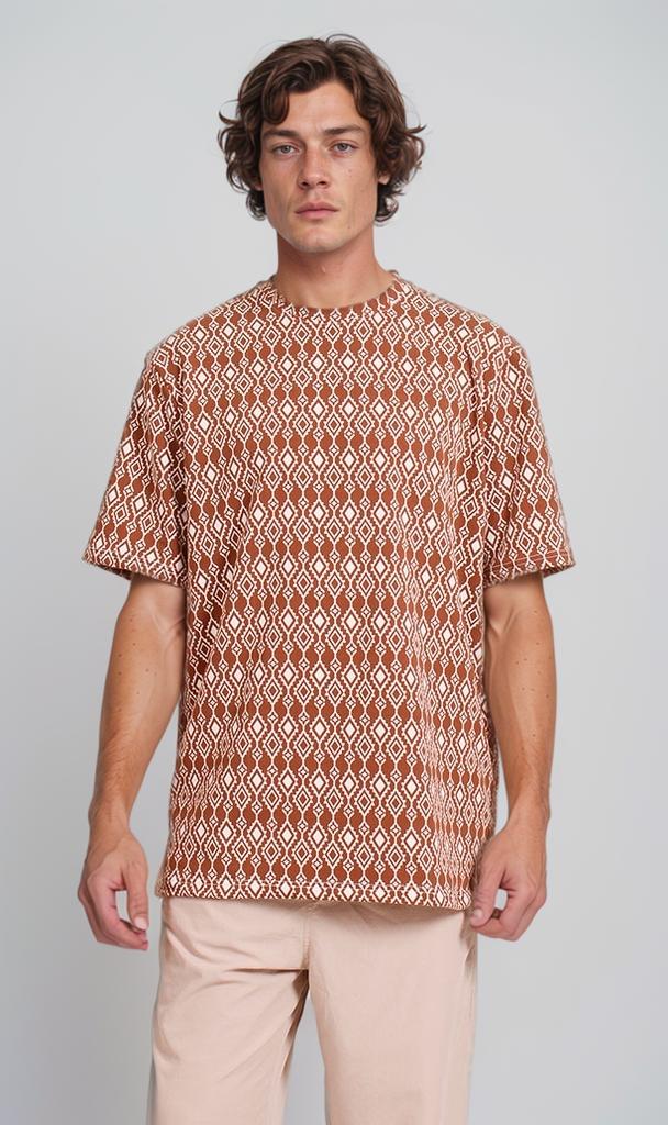 Stylish Oversized Patterned T-Shirt for Women - Brown & White Casual Comfort Fit - Perfect for Streetwear & Everyday Outfits