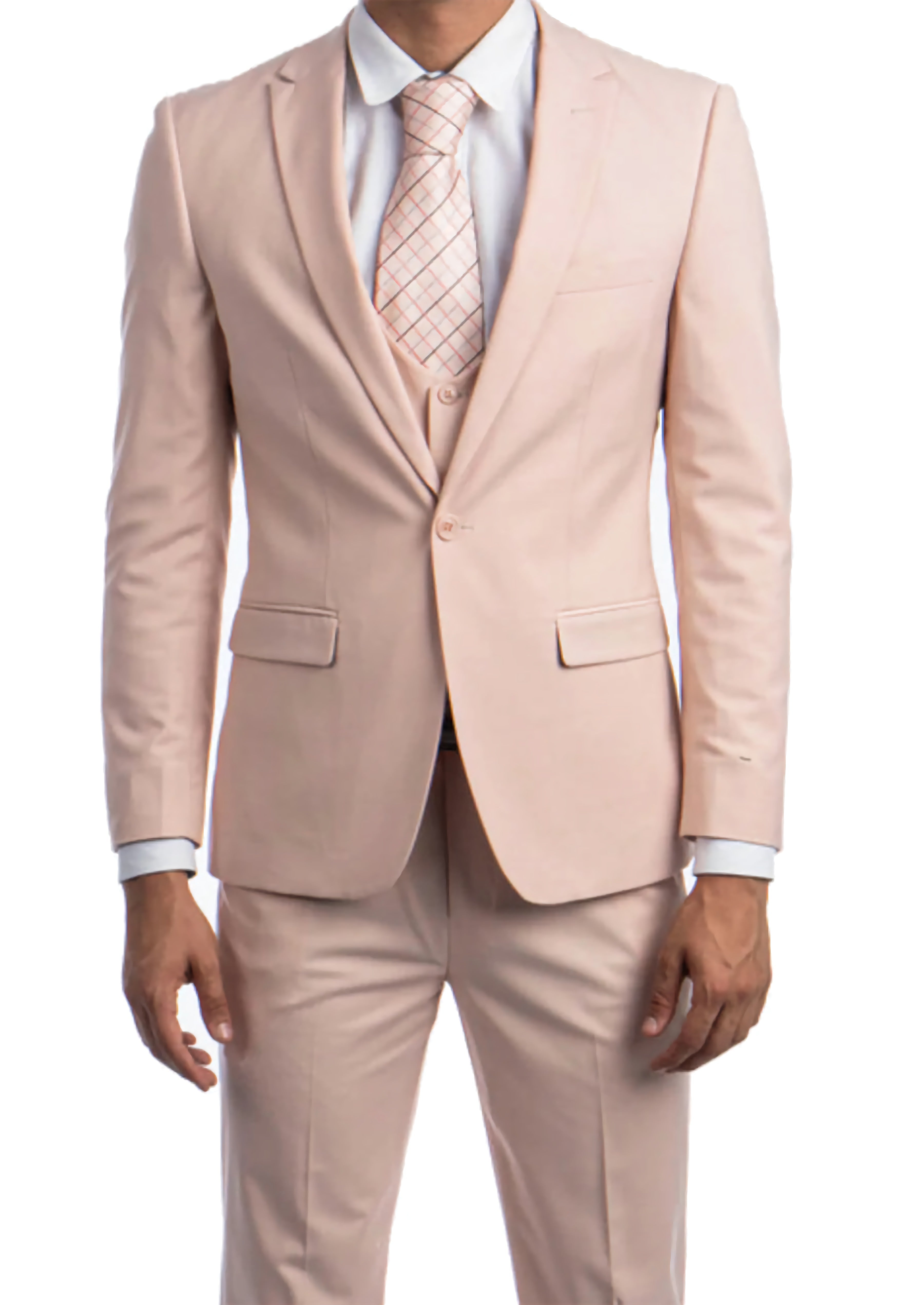 Blush Solid Color 3-Piece Slim Fit Suit with 1-Button Peak Lapel | Formal Business Attire for Weddings, Interviews & Special Occasions